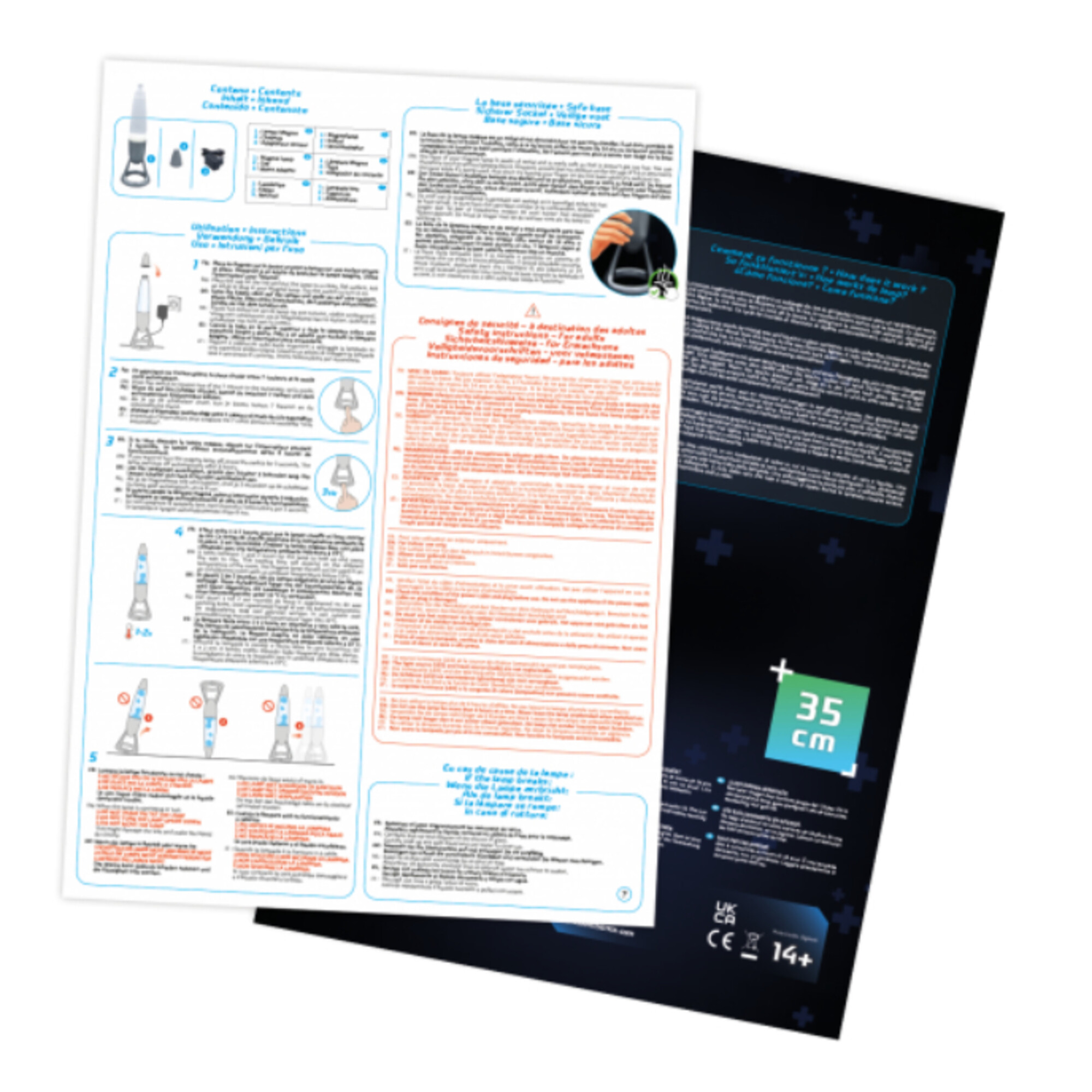 Anleitungen mit Illustrationen und Sicherheitshinweisen, Produktinformationen.