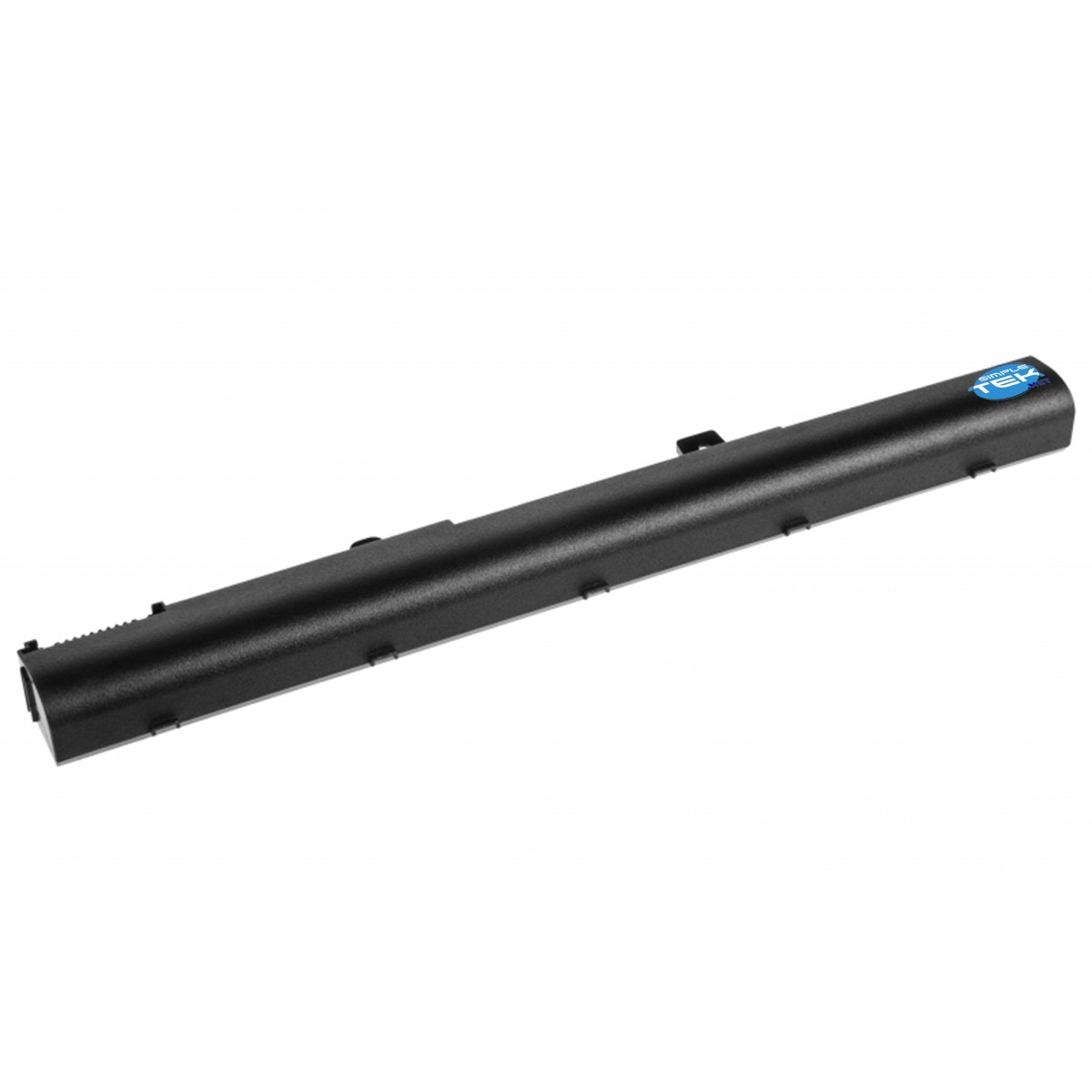 Una batteria nera per laptop con logo blu "simply TEK".