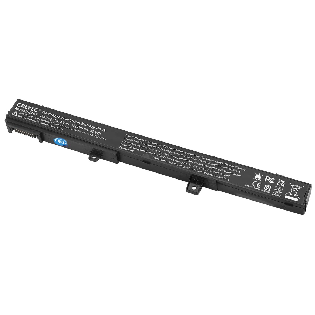 Batteria nera per laptop, Modello X451, 14.4V, 3400mAh.
