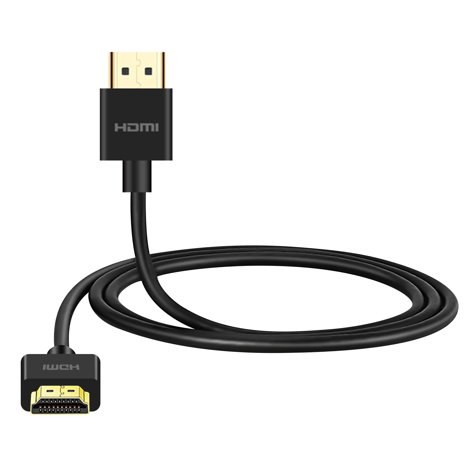 Cavo HDMI nero con connettori placcati oro. Un'estremità mostra il logo HDMI.