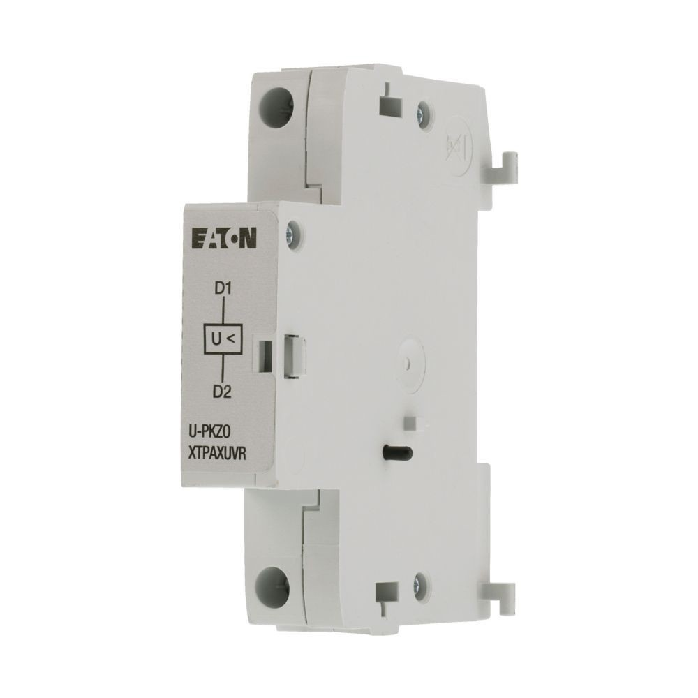 Componente elettrico bianco con logo "EAT-ON" e marcature D1, U<lt/>, D2, U-PKZO XTPAXUVR.