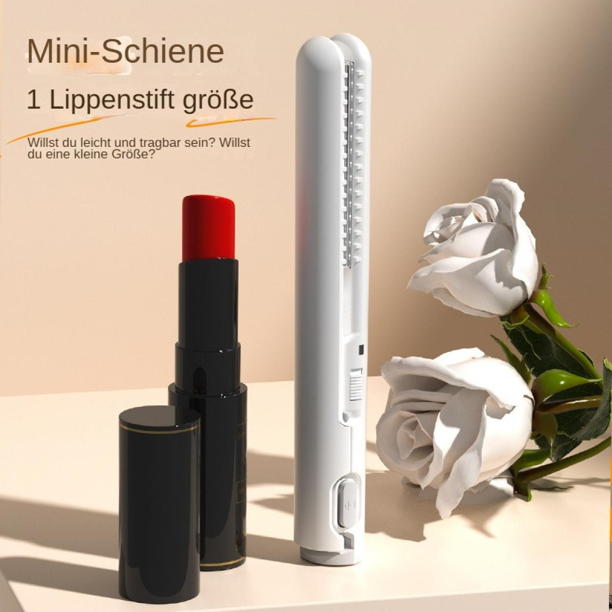 Ein roter Lippenstift neben einem weißen Gerät und Rosen.