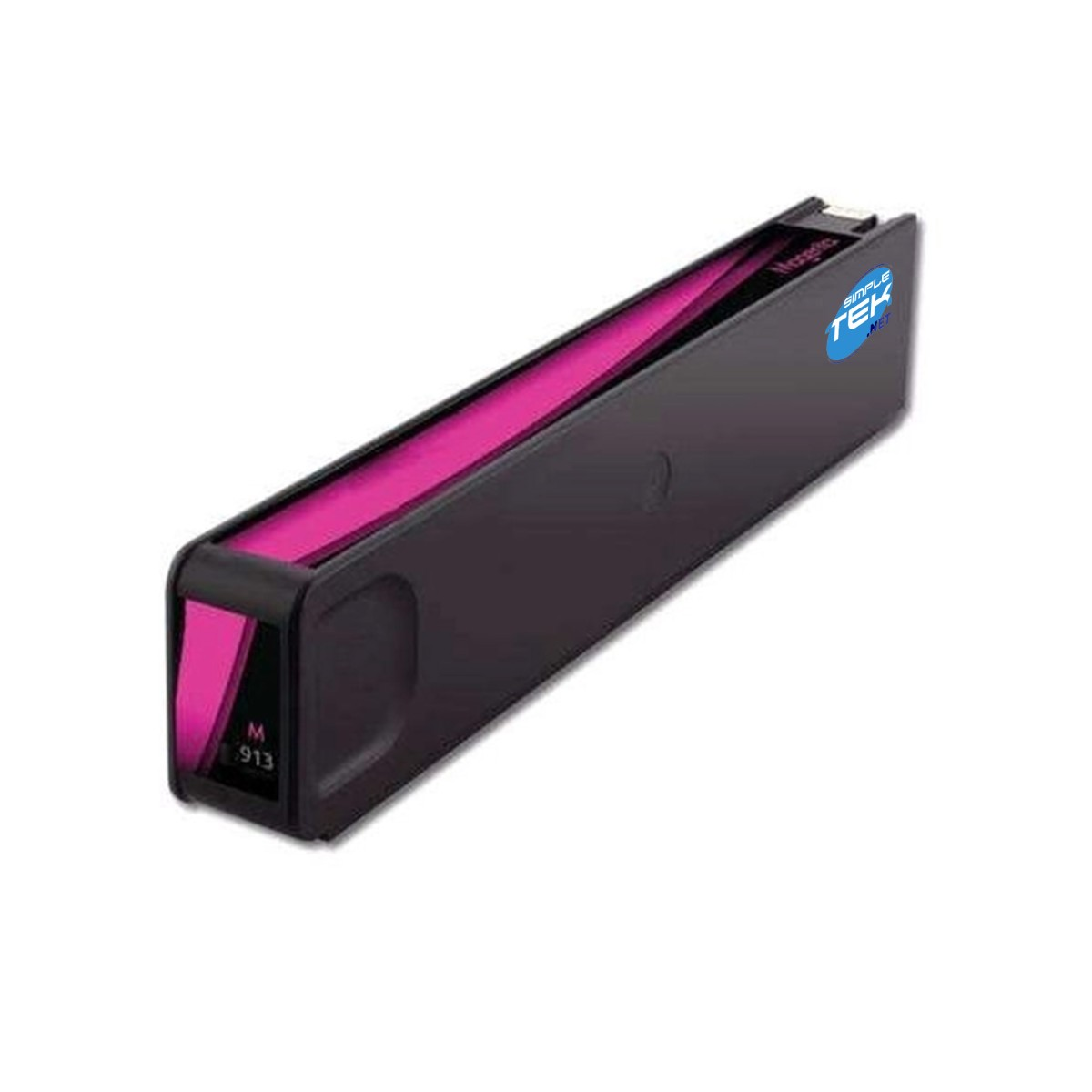 Una cartuccia d'inchiostro magenta con logo 'SIMPLE TEK .NET' ed etichetta 'M 913'.