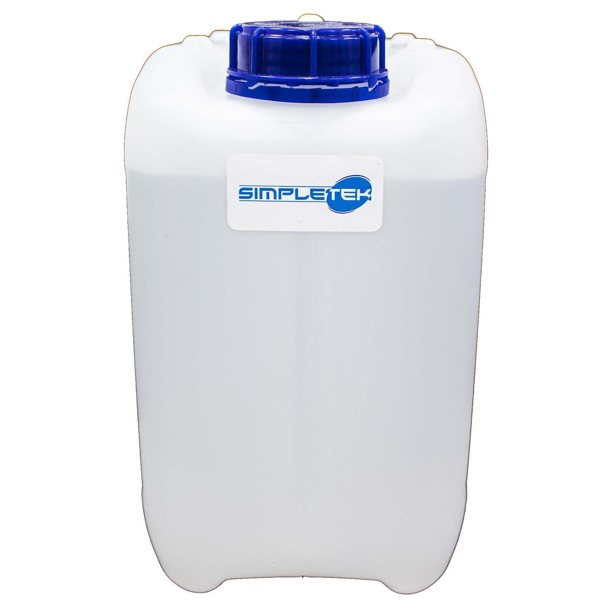 Viene mostrato un tanica di plastica bianca con tappo blu ed etichetta "SIMPLETEK".