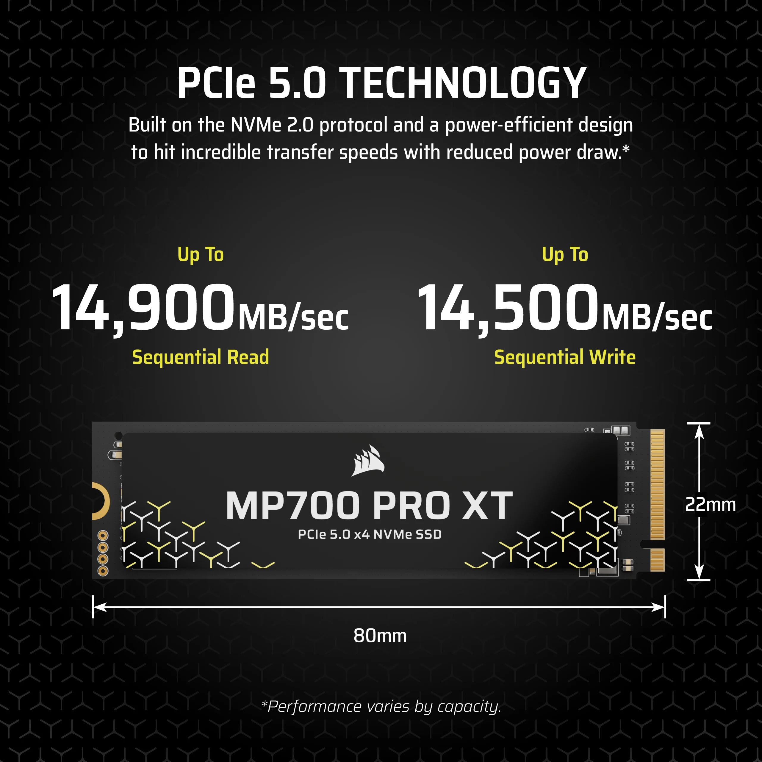 Dysk SSD Corsair MP700 PRO XT: PCIe 5.0, 14.9K odczyt, 14.5K zapis. 80mm x 22mm.