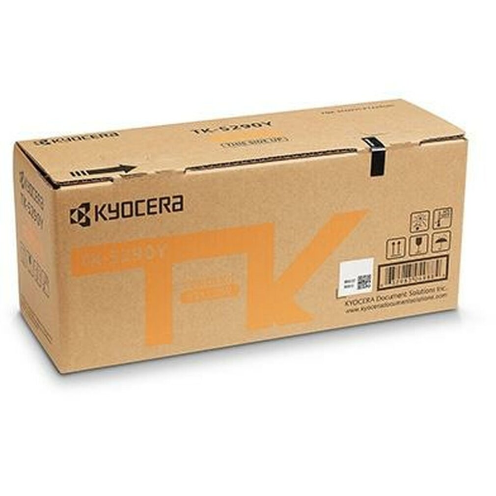 Scatola Kyocera marrone con logo TK arancione e informazioni prodotto.
