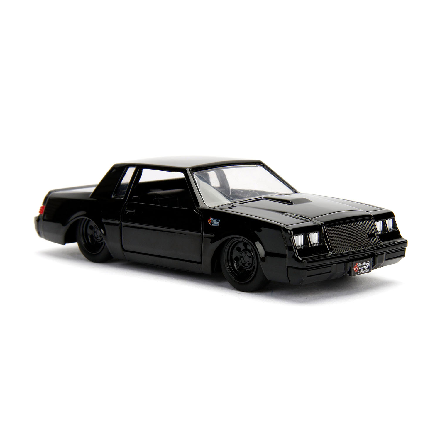 Modellino auto Buick Grand National nero con griglia e ruote dettagliate.