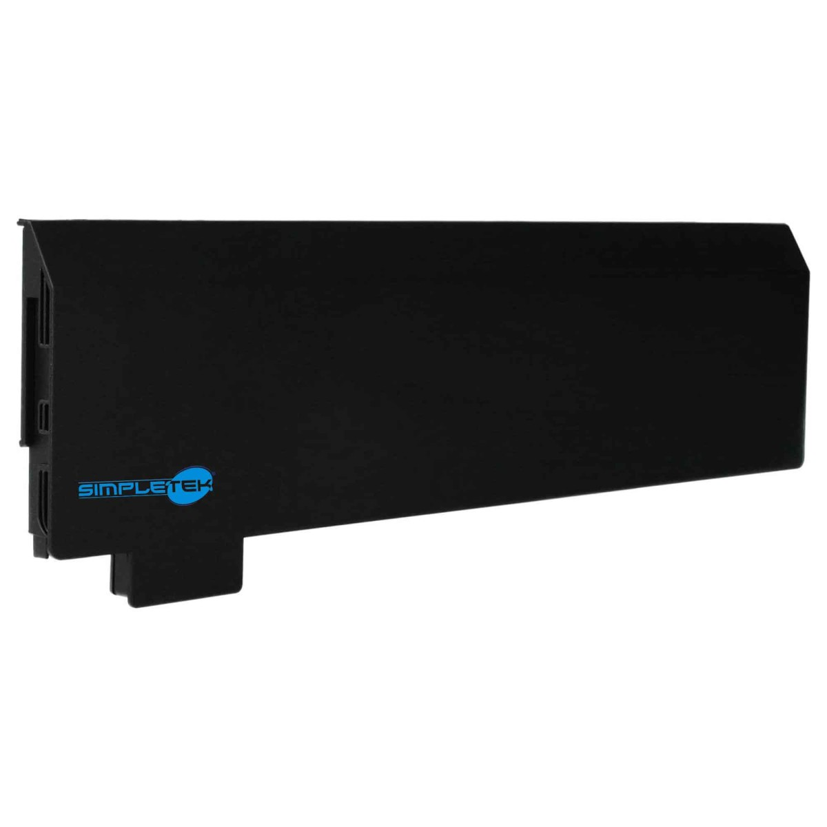 Un dispositivo SimpleTek nero con logo blu è mostrato su sfondo bianco.