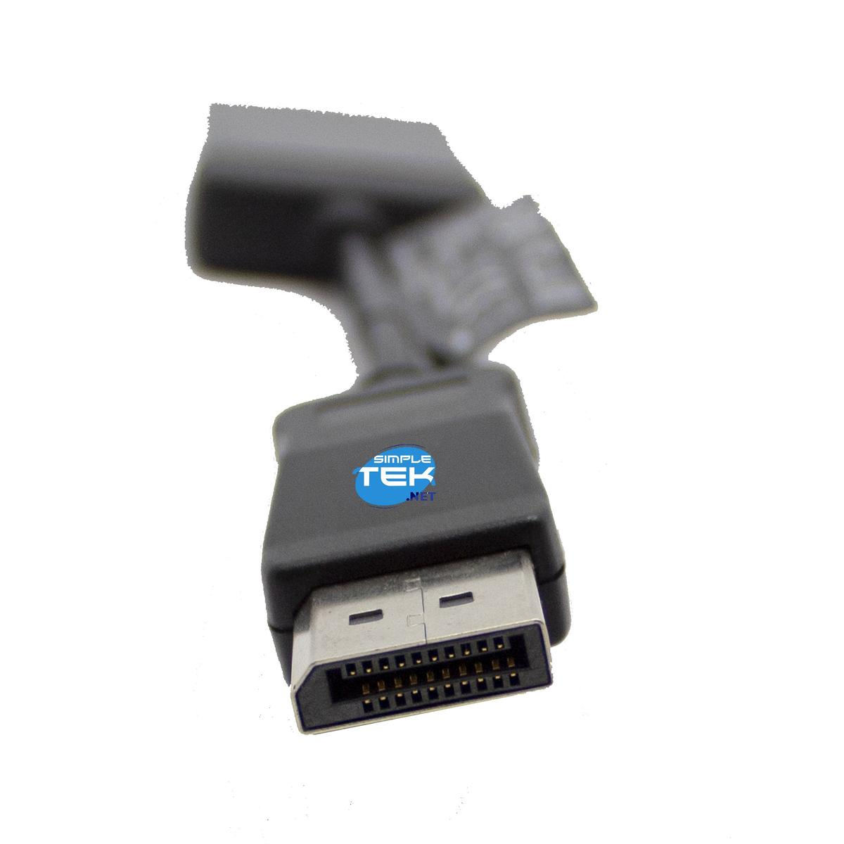 Un cavo DisplayPort nero con connettore argentato dotato di molti pin.
