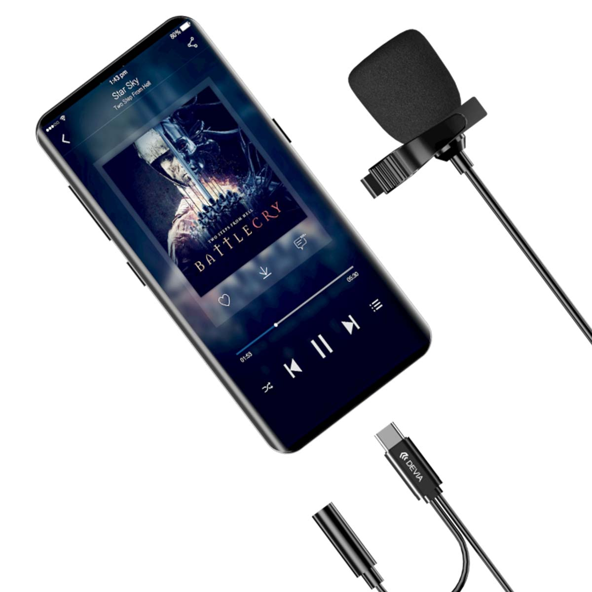 Smartphone che mostra il lettore musicale con la canzone 