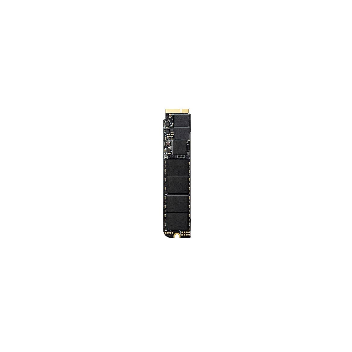 Un SSD M.2 NVMe nero con connettori dorati su sfondo bianco.