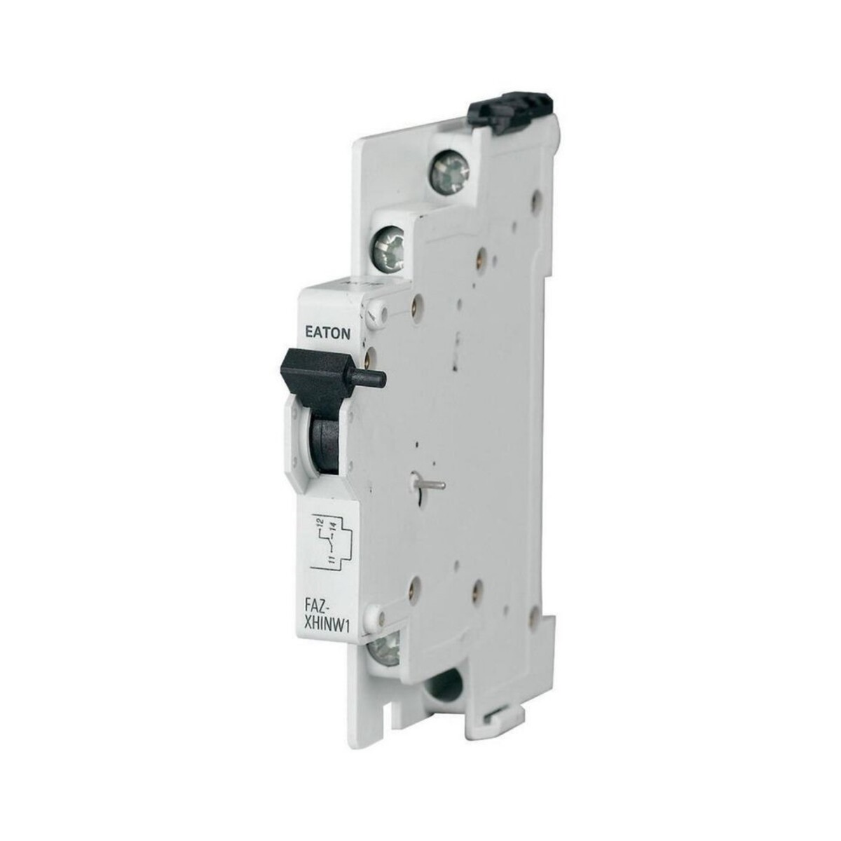 Interruttore Eaton bianco con leva nera ed etichetta FAZ-XHINW1.