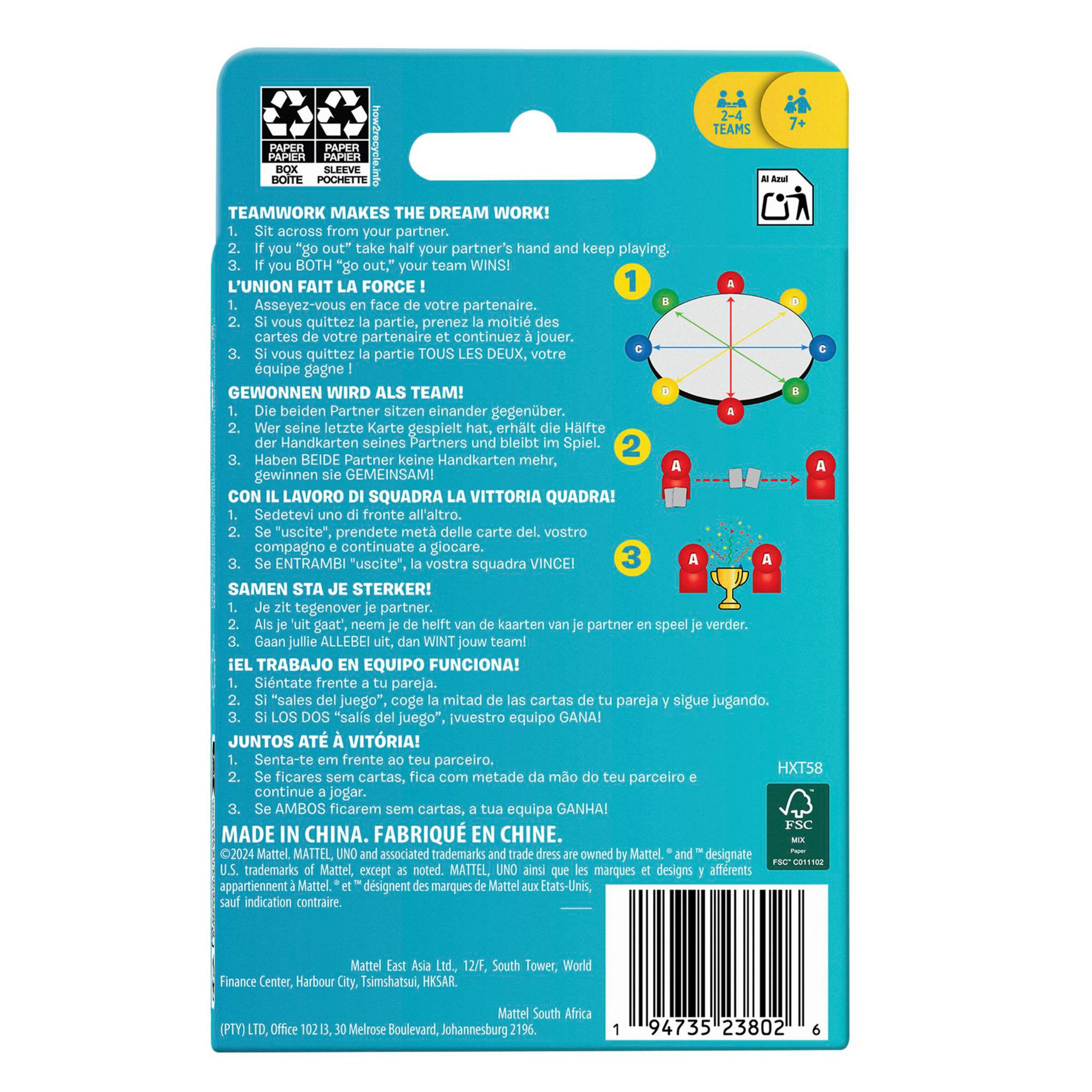 Instrucciones del juego para 2-4 equipos, a partir de 7 años. Incluye reglas en varios idiomas.