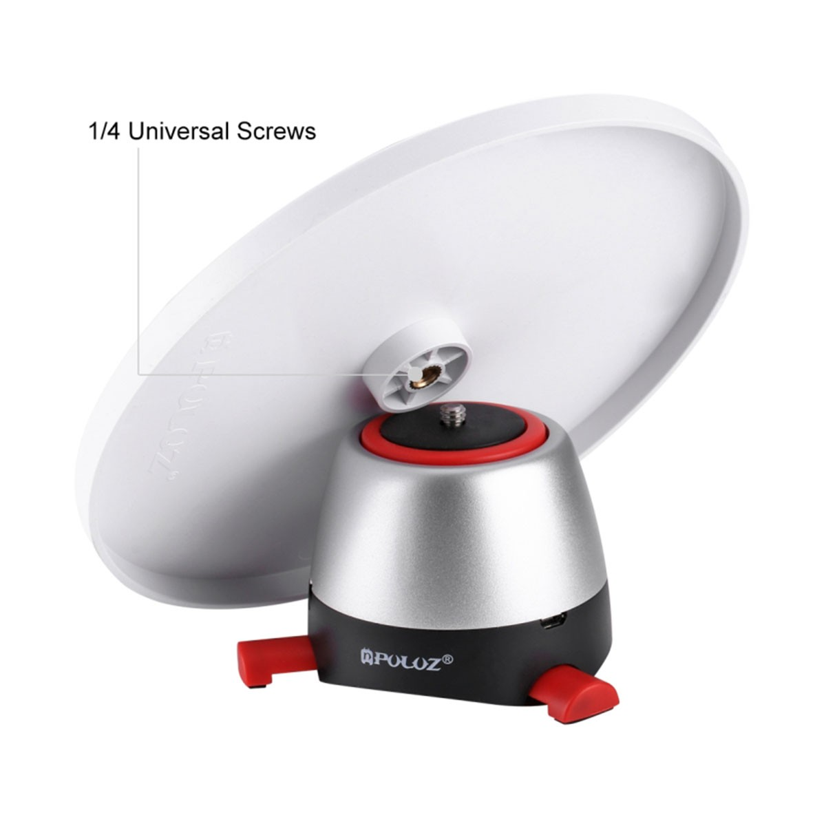 Un disco bianco con base argento e nera, accenti rossi e vite universale da 1/4.