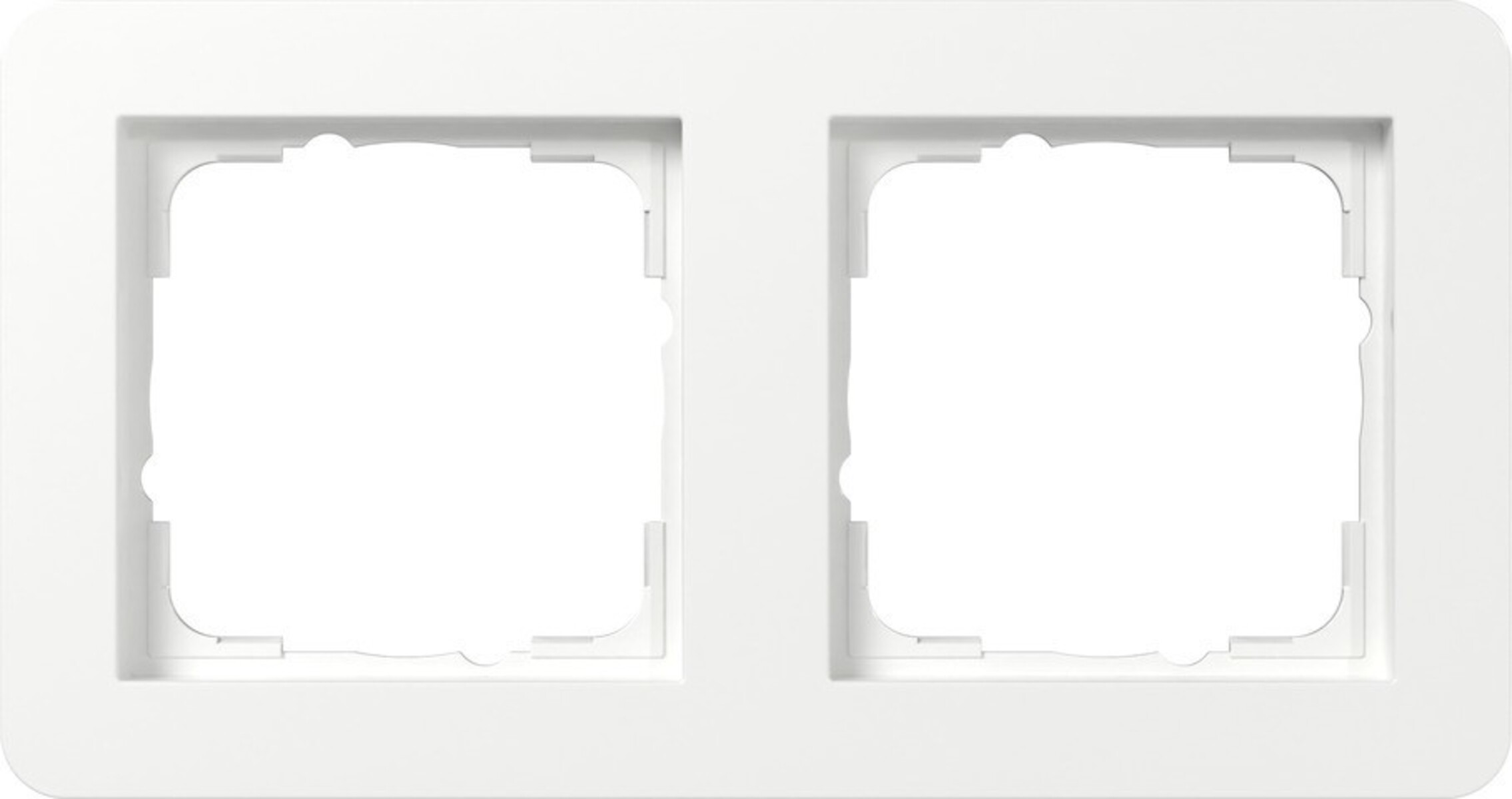 Una cornice doppia bianca per prese o interruttori.