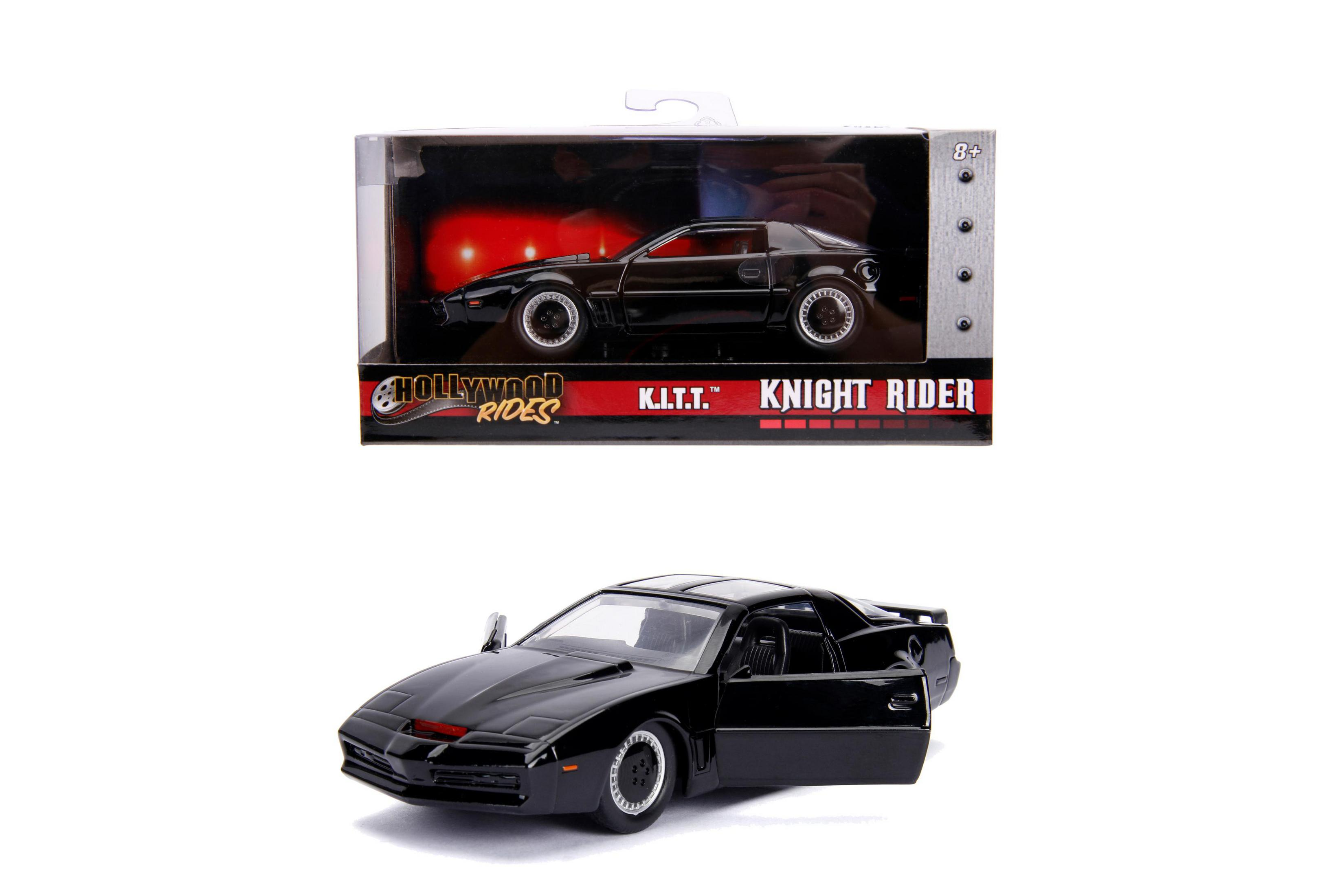 Macchinina KITT Knight Rider nera in confezione ed esposta con portiere aperte.