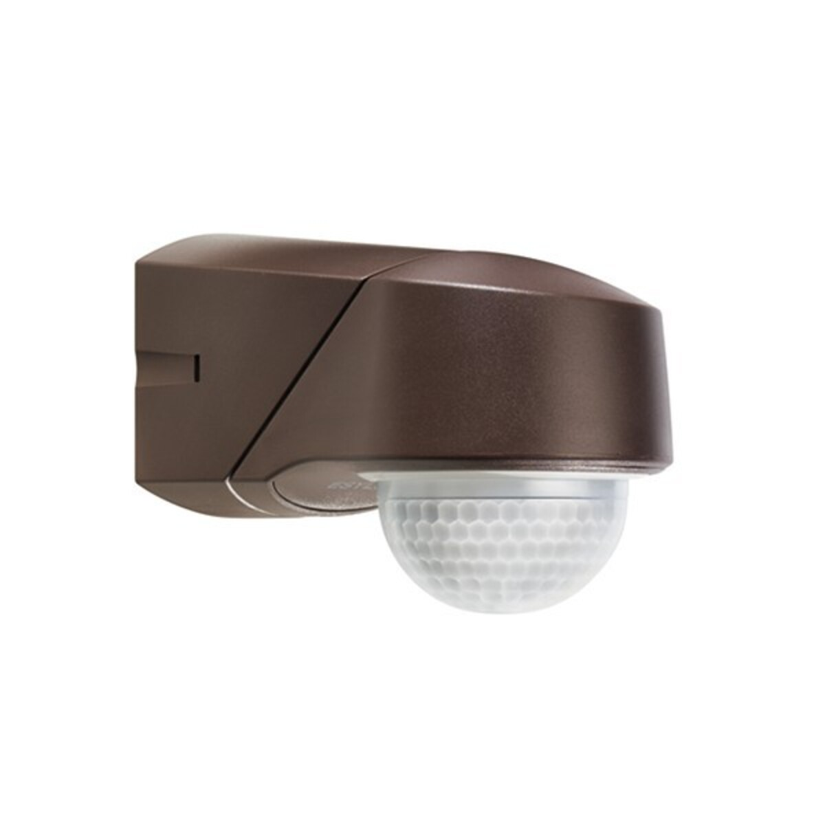 Sensore di movimento marrone con lente a cupola, montato su sfondo bianco.