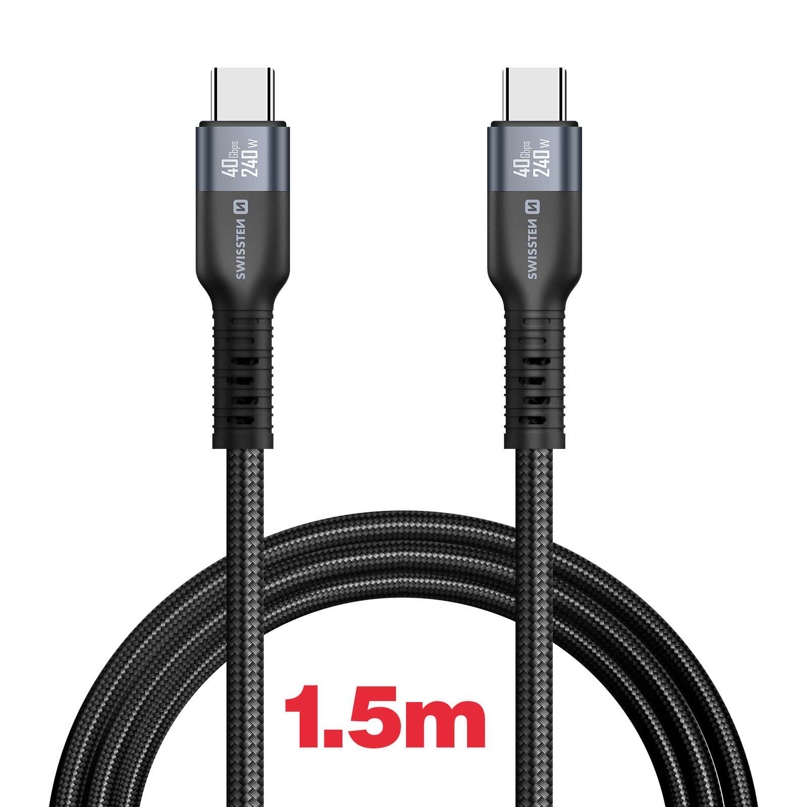 Due cavi USB-C neri da 1,5 m, 40 Gbps e 240 W.