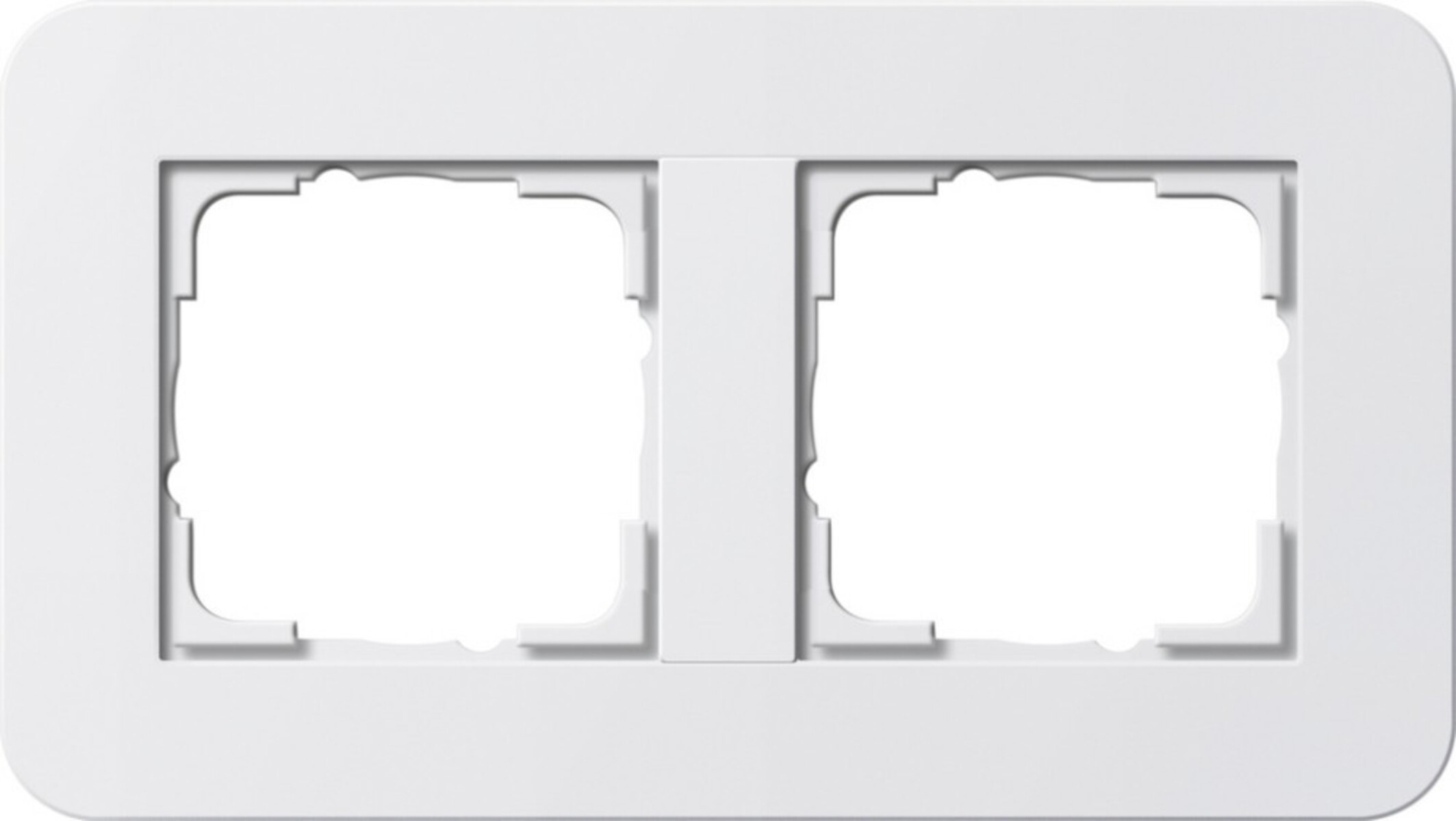 Una cornice bianca per due prese elettriche dall'
aspetto moderno.
