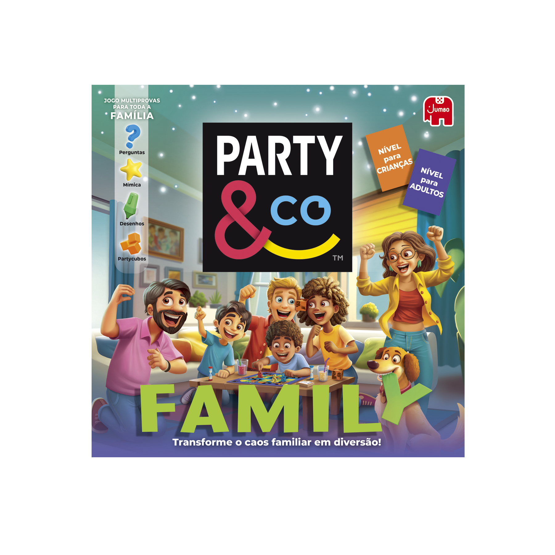 Copertina gioco da tavolo per famiglie: Una famiglia diversa gioca. Party & Co Famiglia.