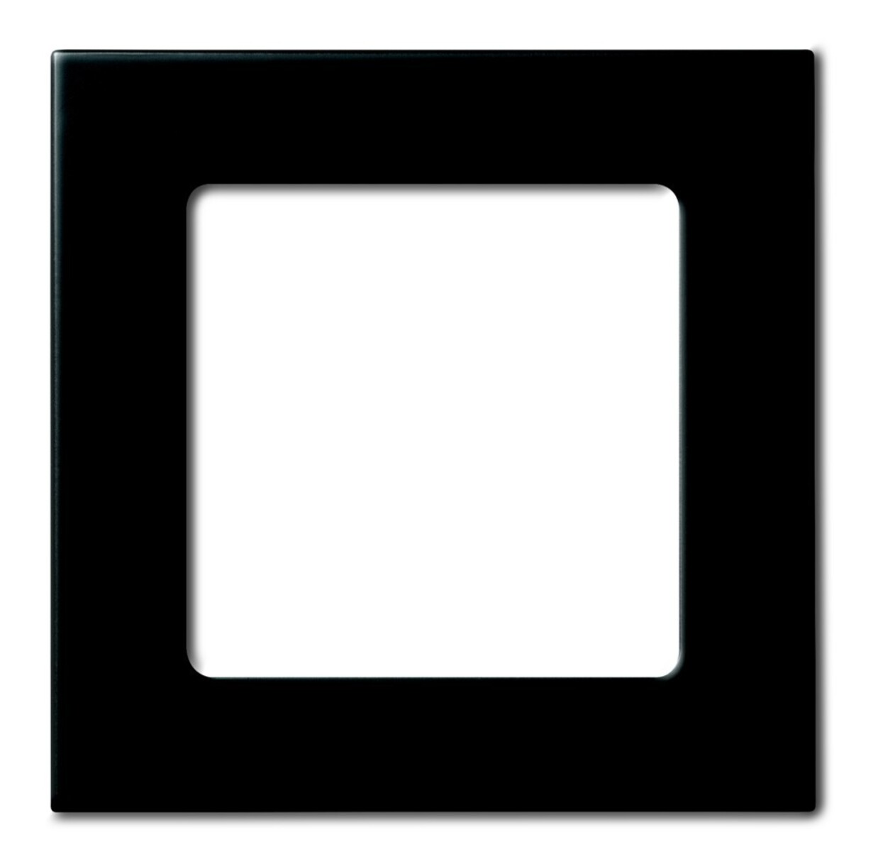Una cornice quadrata nera con un'apertura quadrata bianca al centro.
