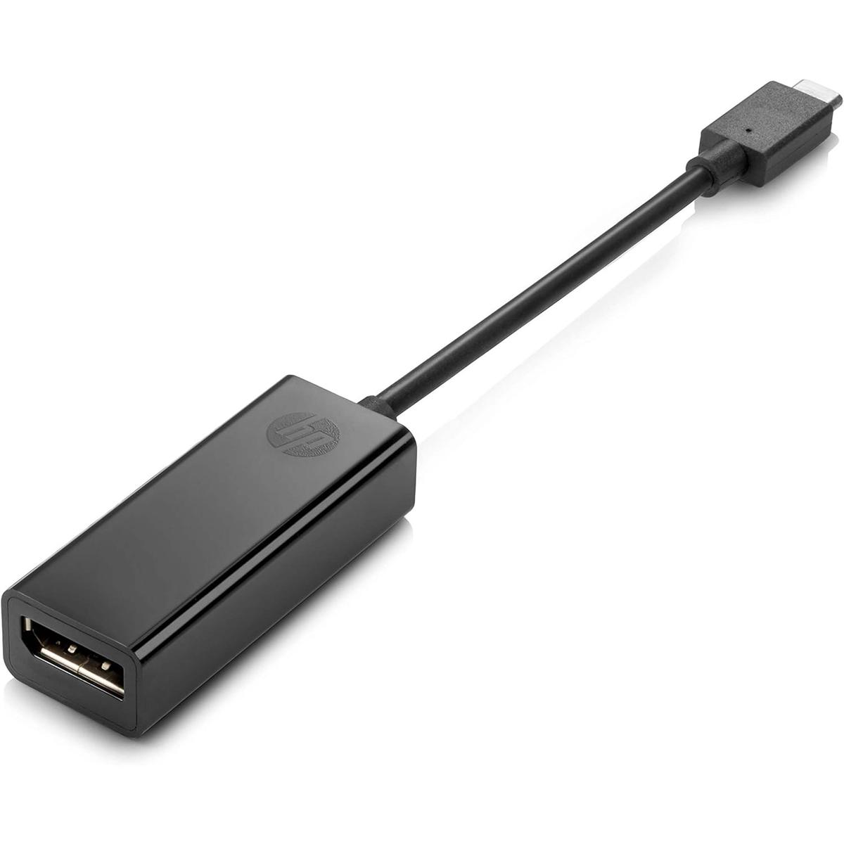 Adattatore HP da USB-C a DisplayPort nero con cavo.