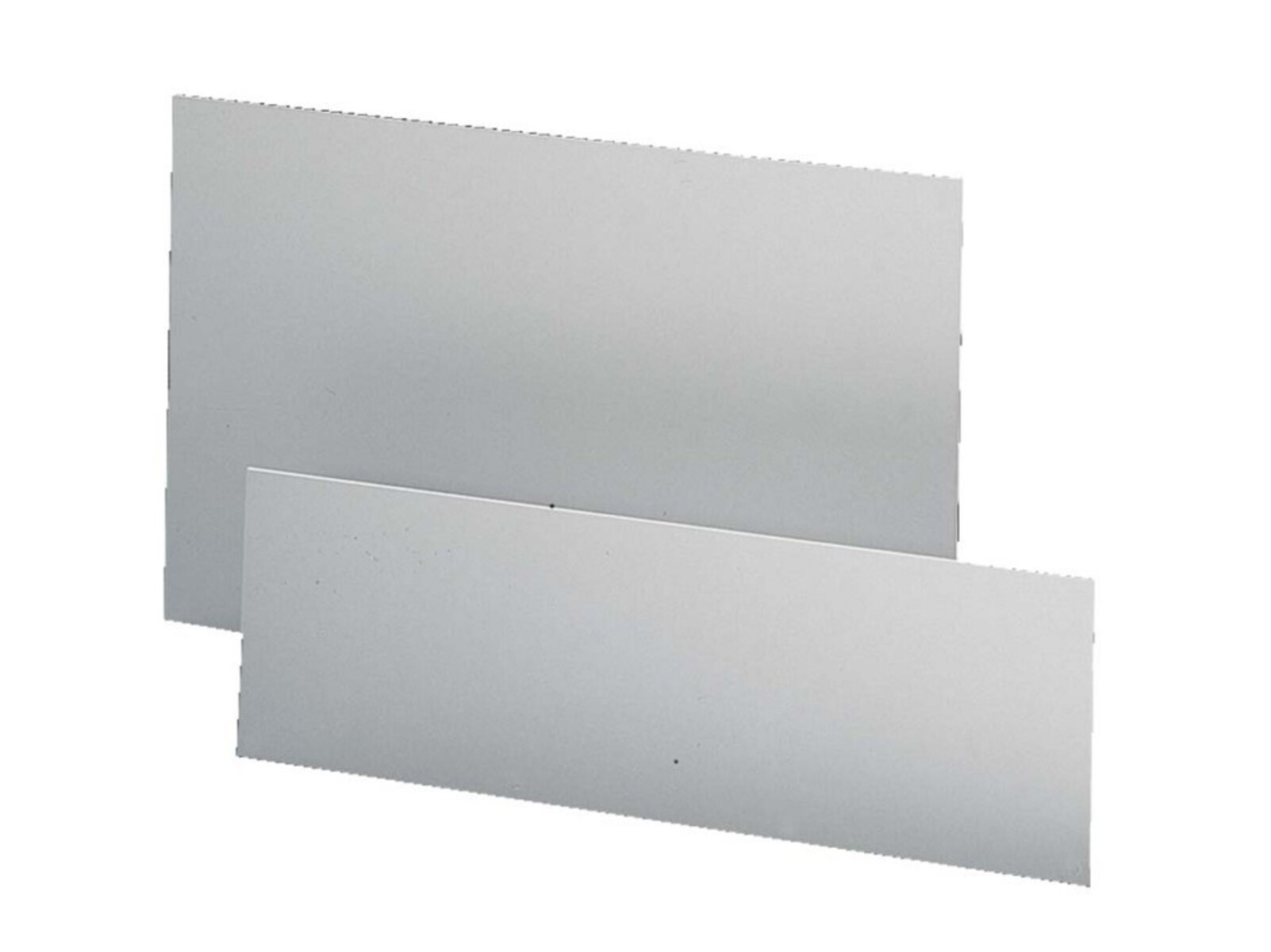 Due pannelli rettangolari grigio chiaro semplici sono mostrati su sfondo bianco.