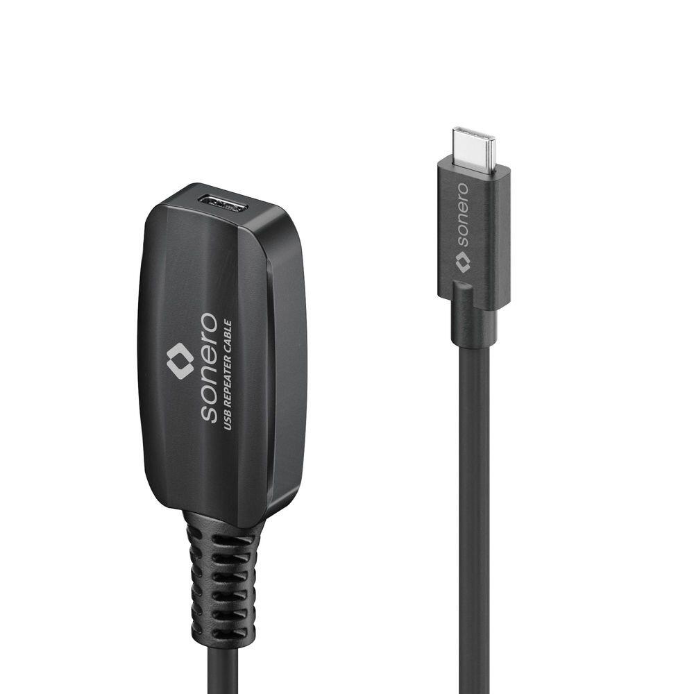 Cavo ripetitore USB Sonero nero con connettori USB-C e impugnatura testurizzata.