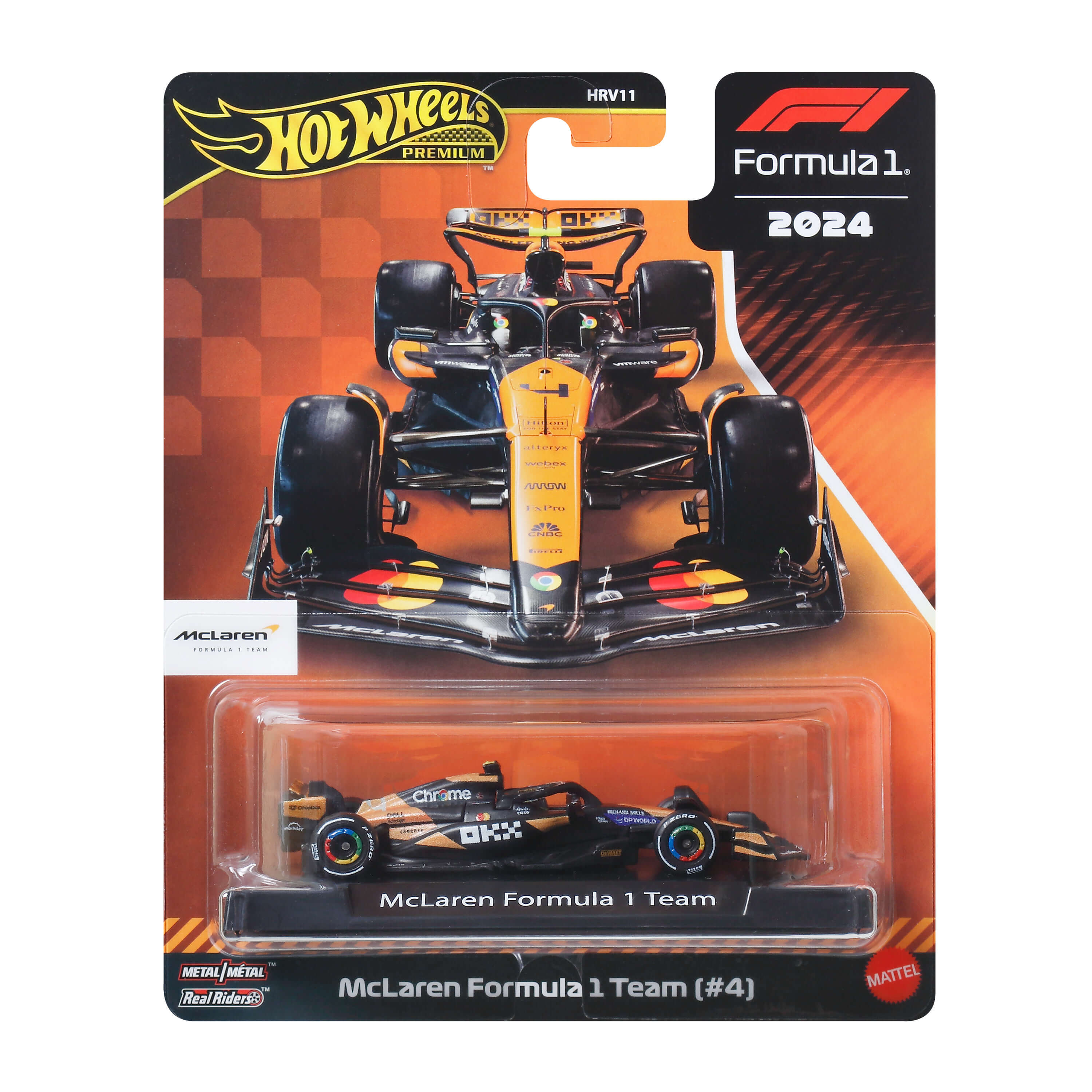 Hot Wheels Premium McLaren Formel 1 Team 2024 Modellauto in Display-Verpackung.