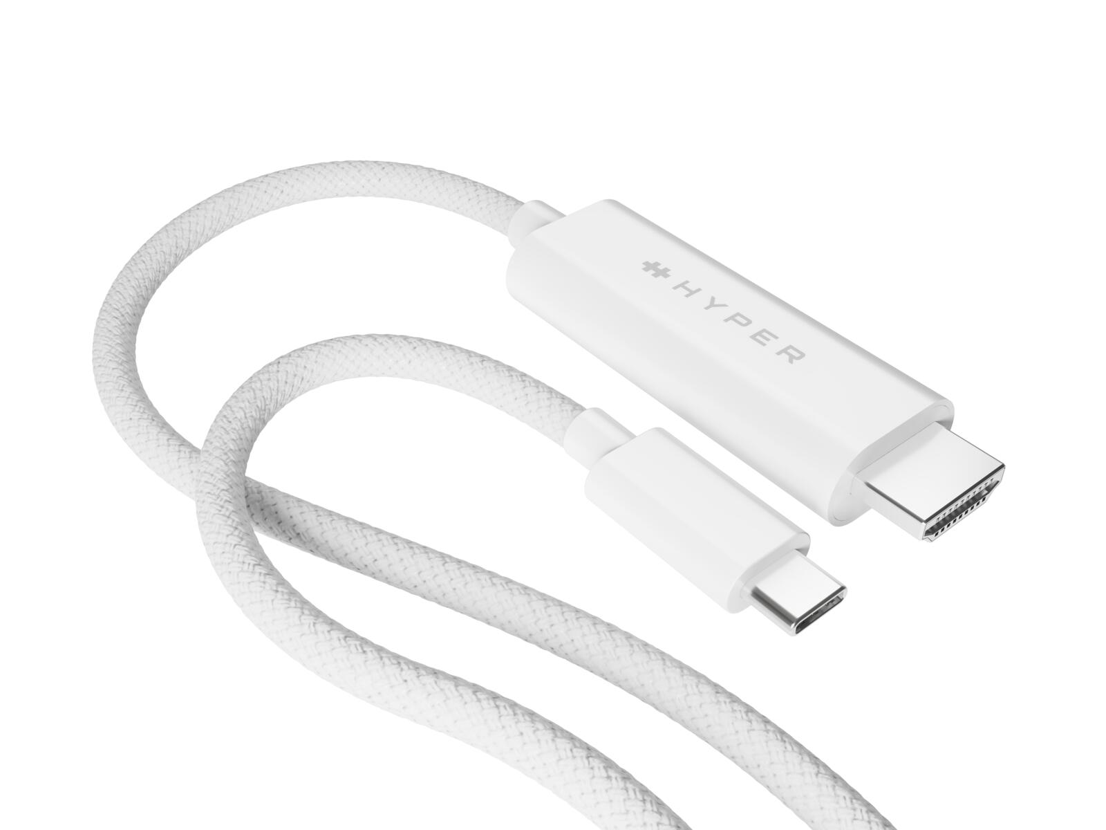 Un cavo da USB-C a HDMI bianco con logo HYPER.