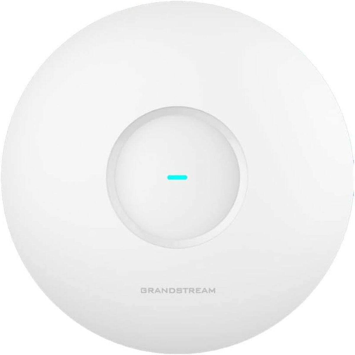Router Grandstream bianco con una luce blu al centro.