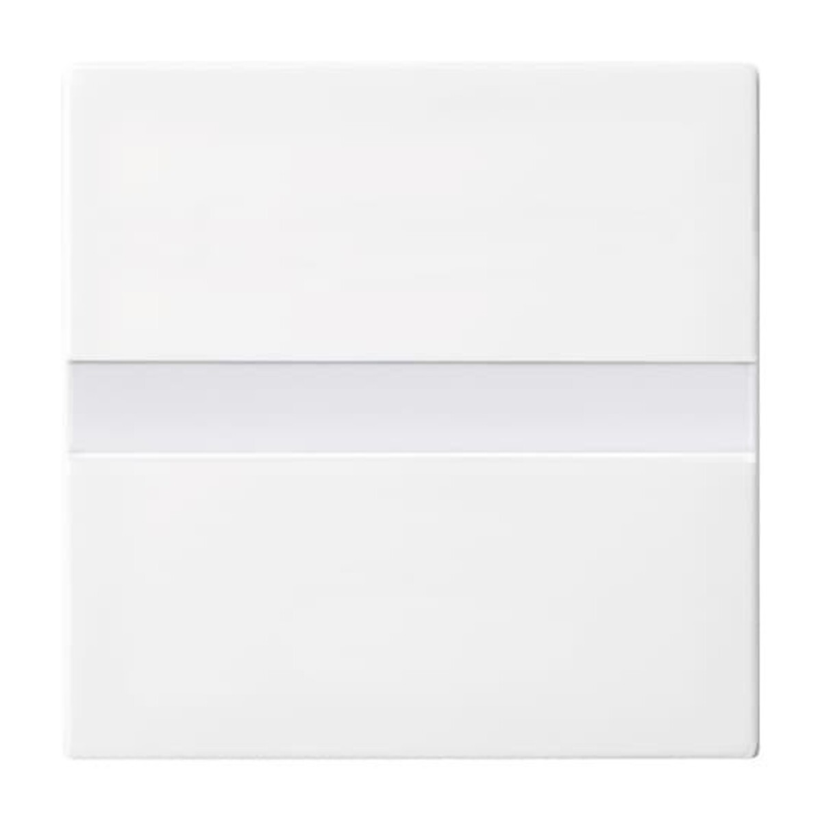 Un semplice oggetto quadrato bianco con una linea orizzontale grigio chiaro al centro.