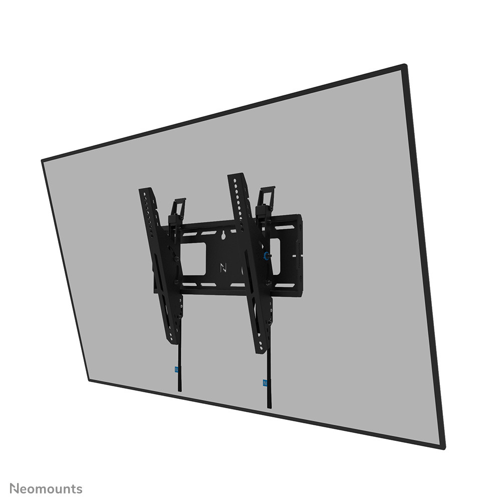 Een zwarte tv-muurbeugel is bevestigd aan een grijze flatscreen-tv.