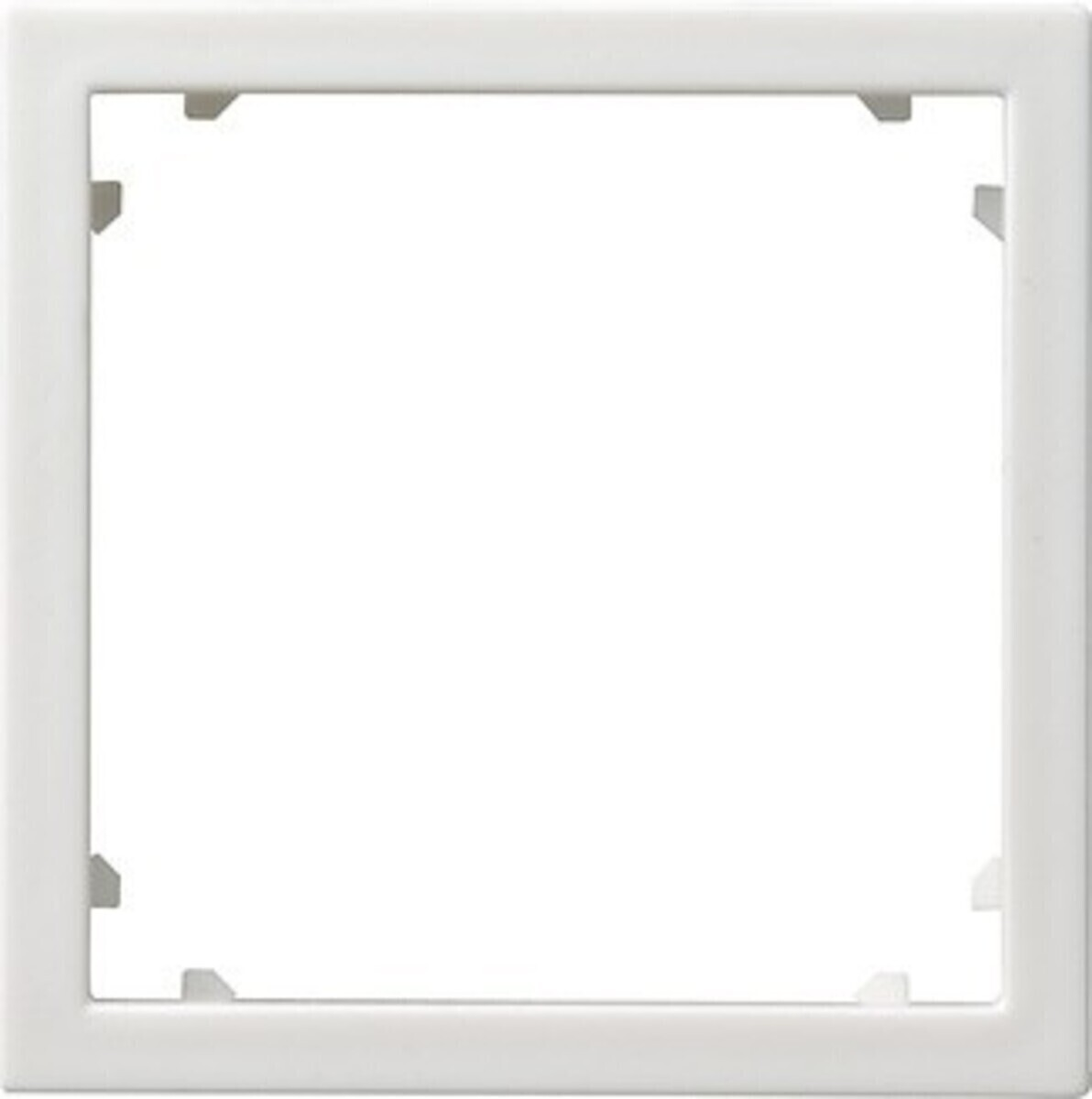 Una cornice quadrata bianca con quattro piccole tacche negli angoli.