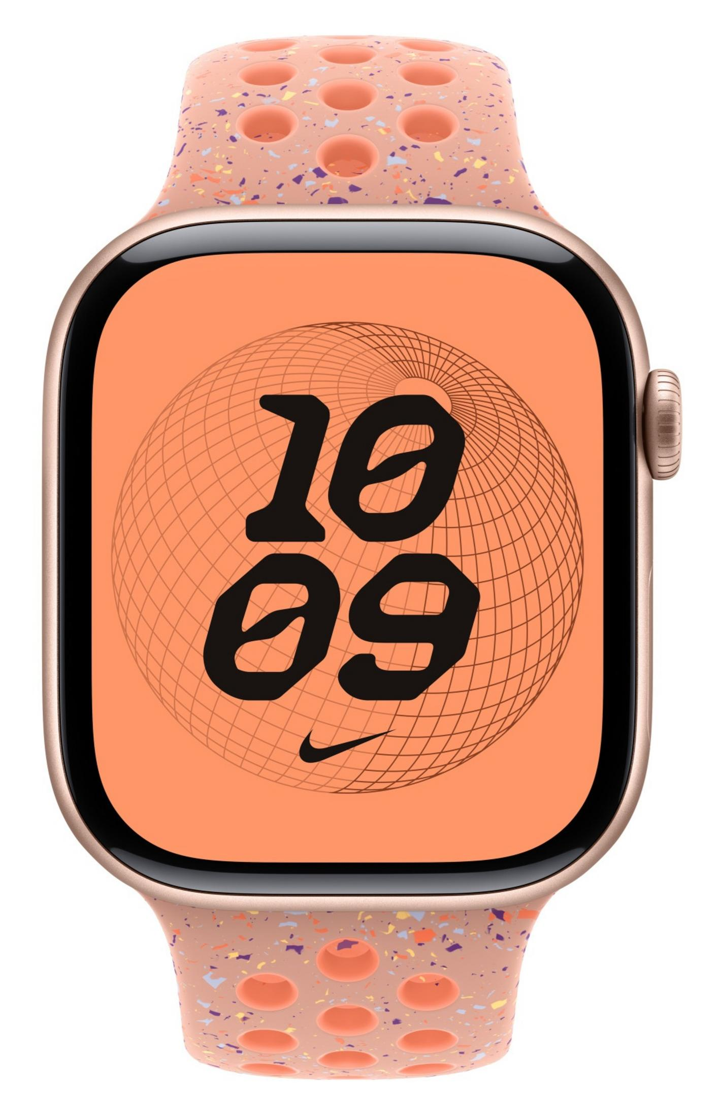 Orologio smart oro rosa con cinturino pesca screziato mostra le 10:09.