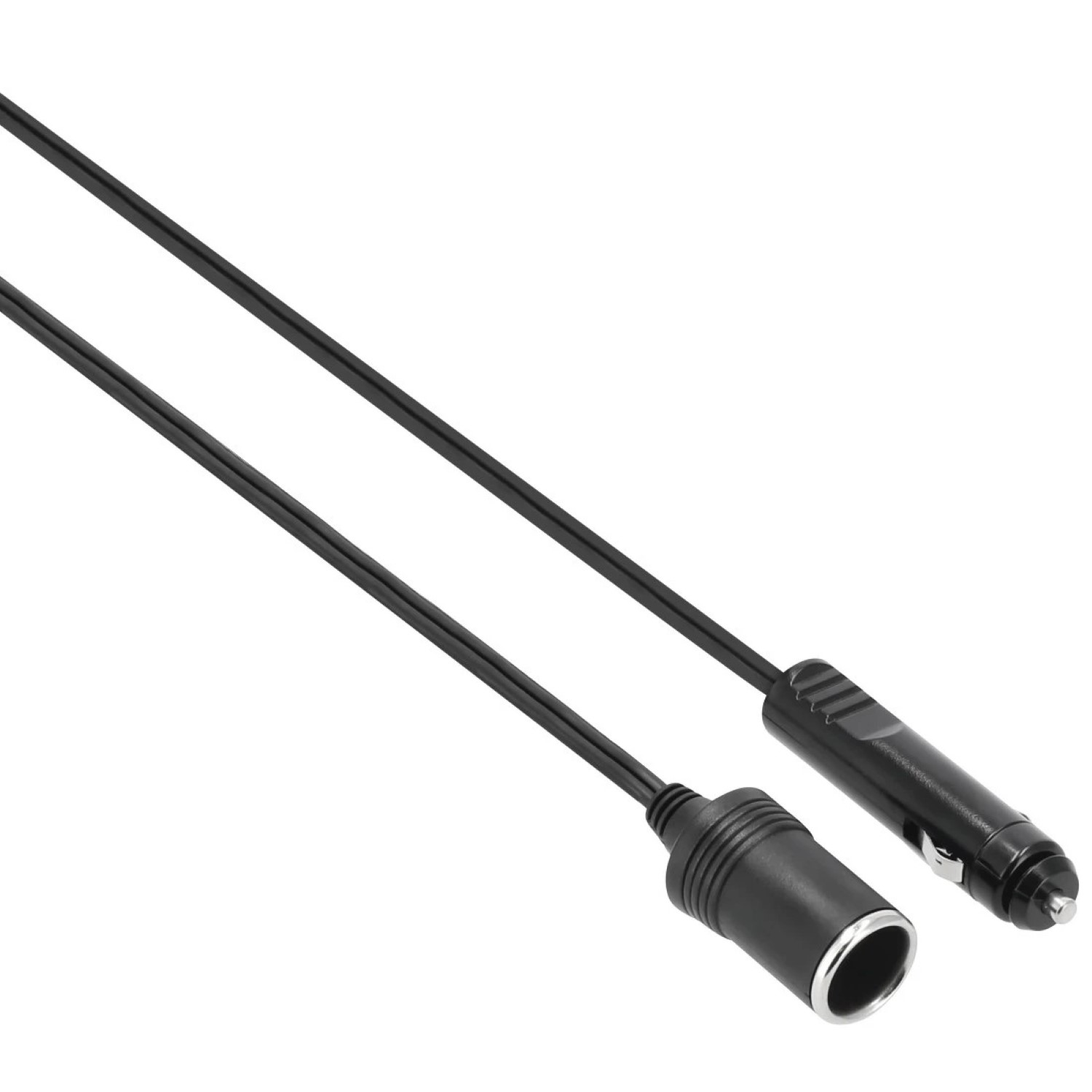 Schwarzer Autoladestecker mit Buchse und Stecker.