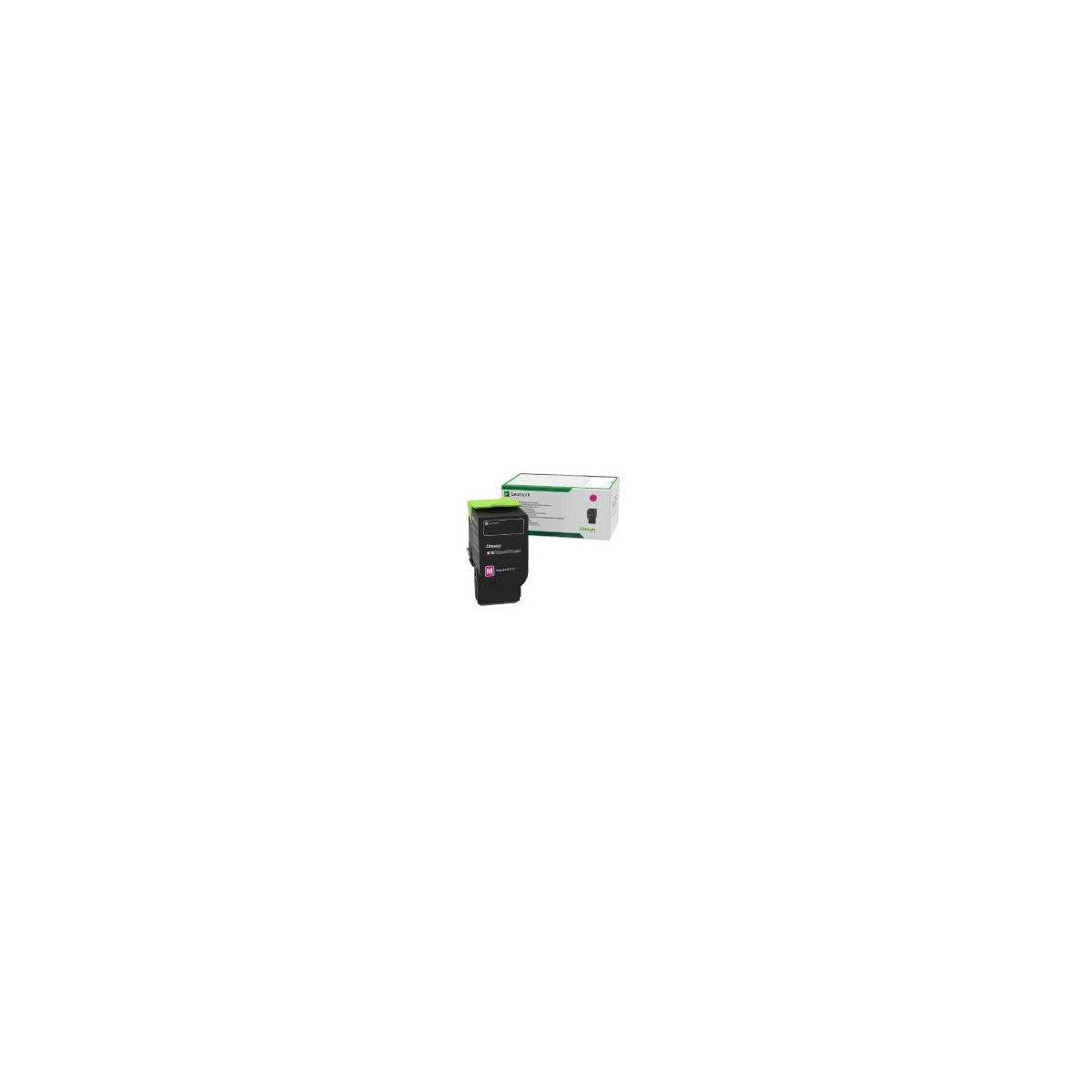 Una cartuccia d'inchiostro Lexmark verde e nera accanto alla sua scatola.