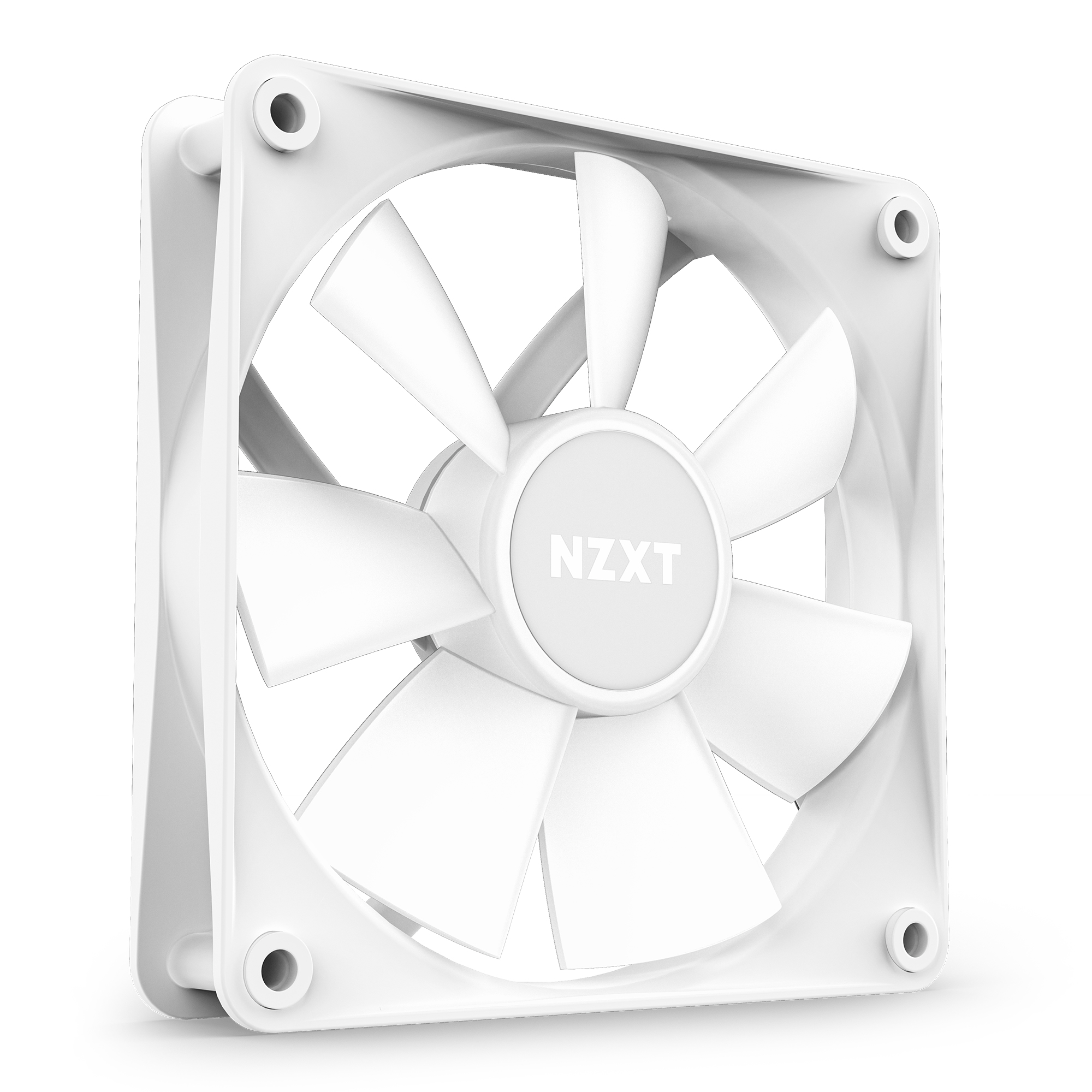 Una ventola bianca per computer con il logo NZXT al centro.
