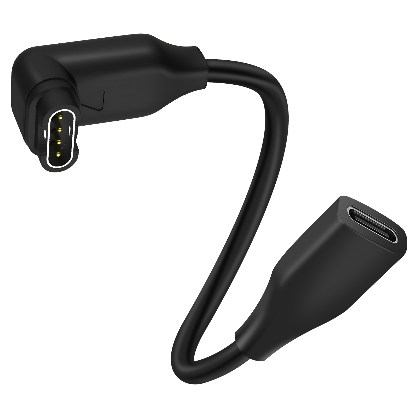 Un adattatore nero con connettore USB-C e connettore di ricarica magnetico.