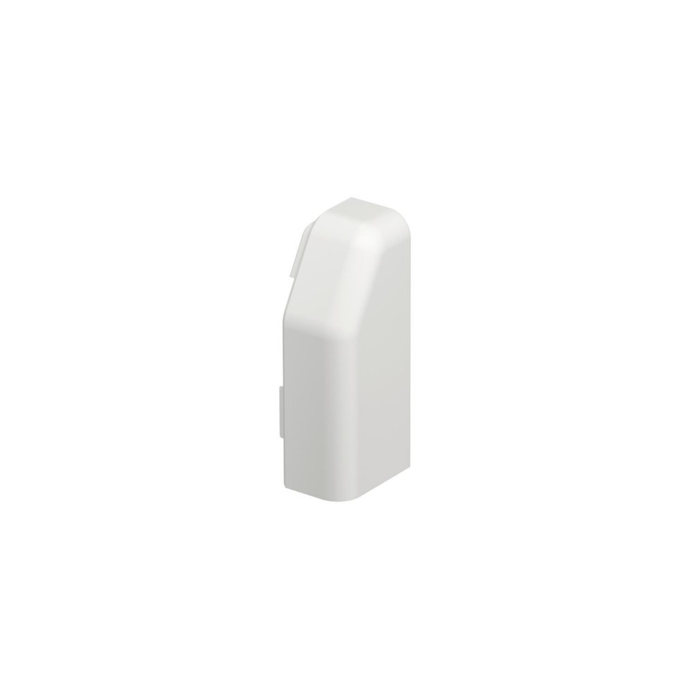 Un oggetto bianco rettangolare con un angolo arrotondato su sfondo bianco.