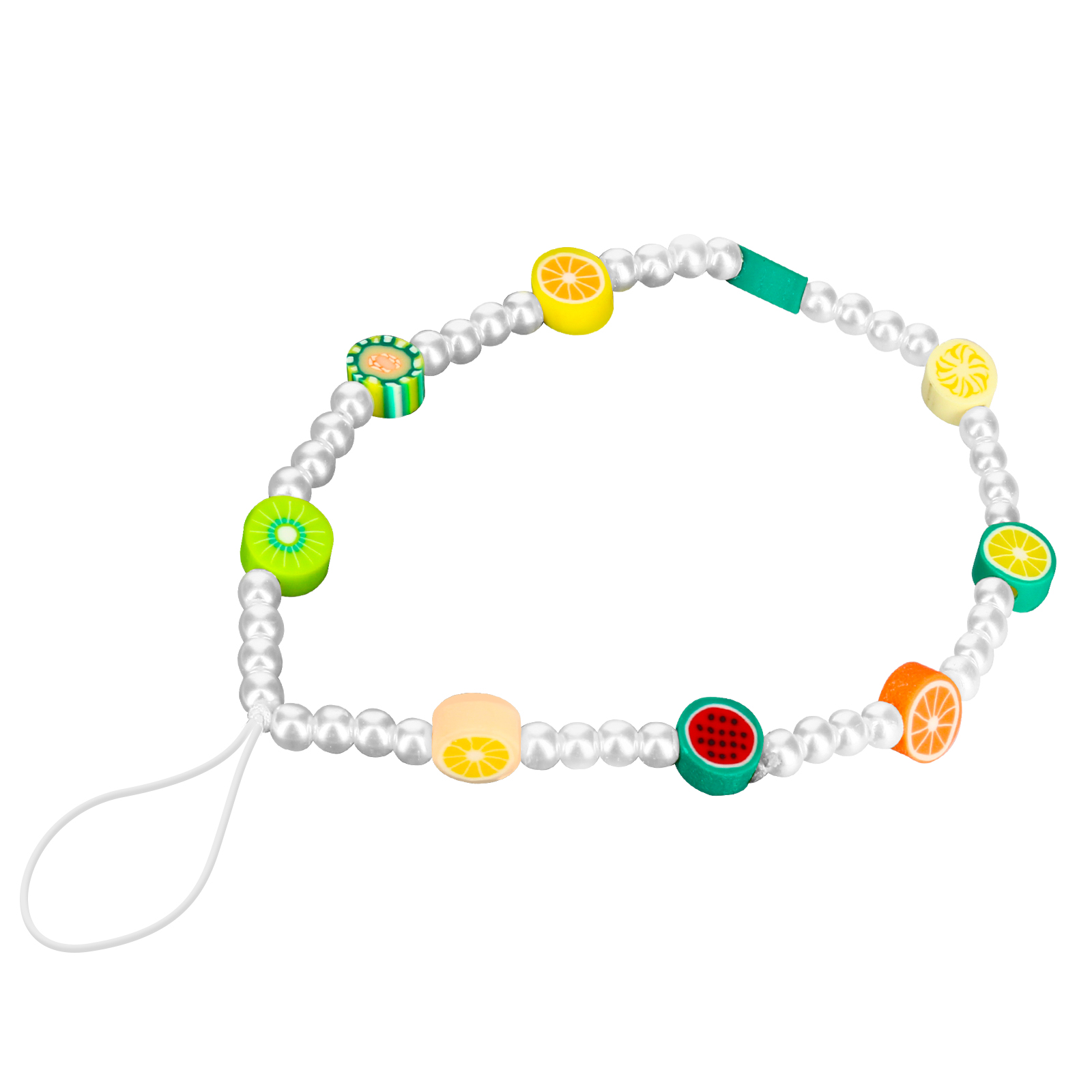 Braccialetto di perline con ciondoli di frutta: kiwi, limone, arancia, anguria.