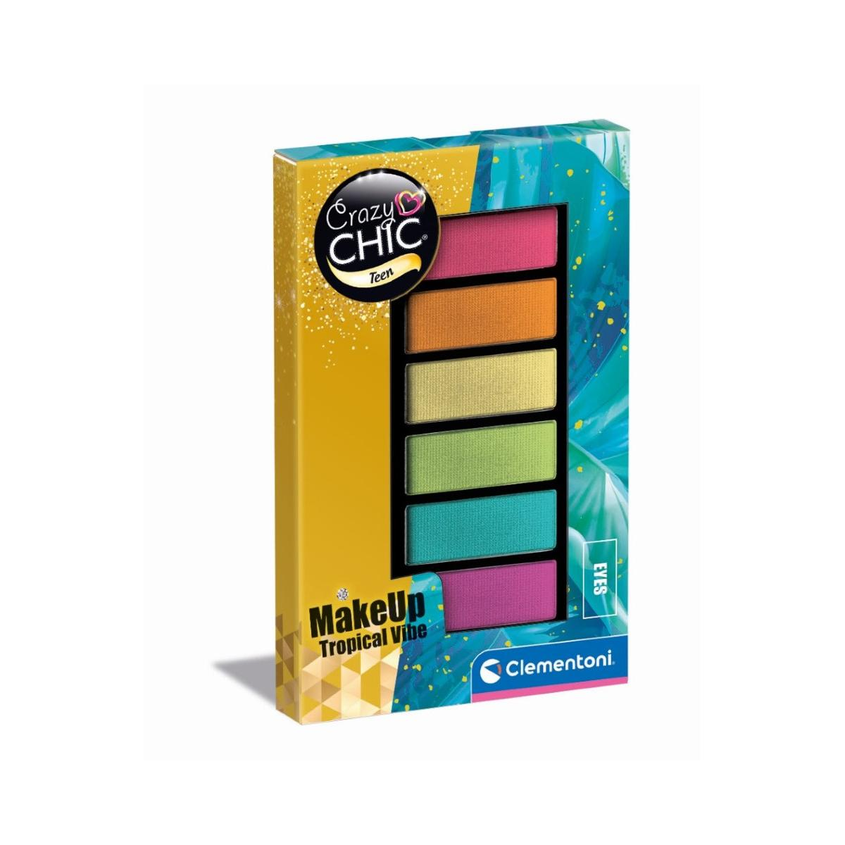 Palette trucco Crazy Chic con sei ombretti vivaci: rosa, arancio, giallo, verde, turchese e viola.