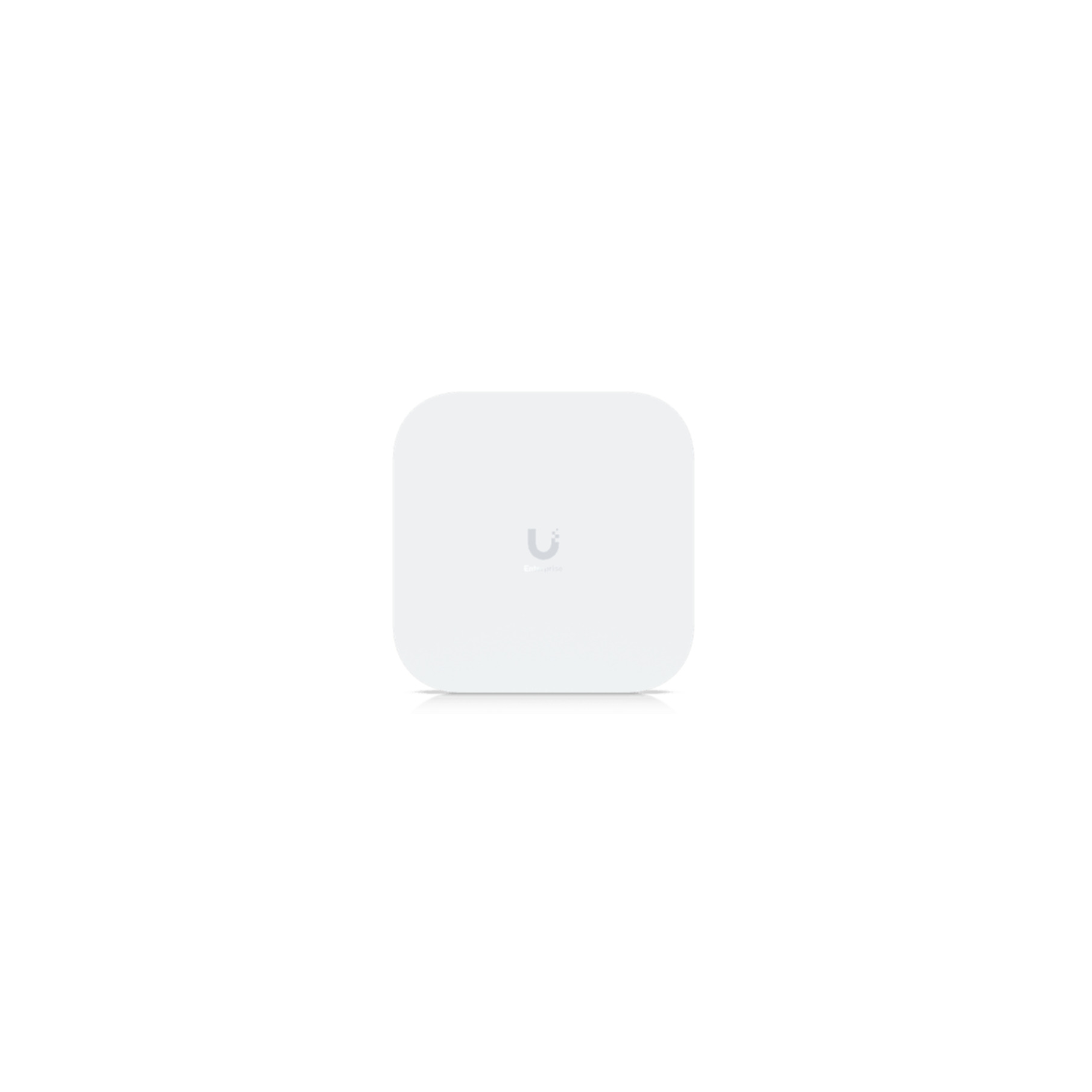 Un dispositivo bianco e quadrato con angoli arrotondati e un logo discreto al centro.