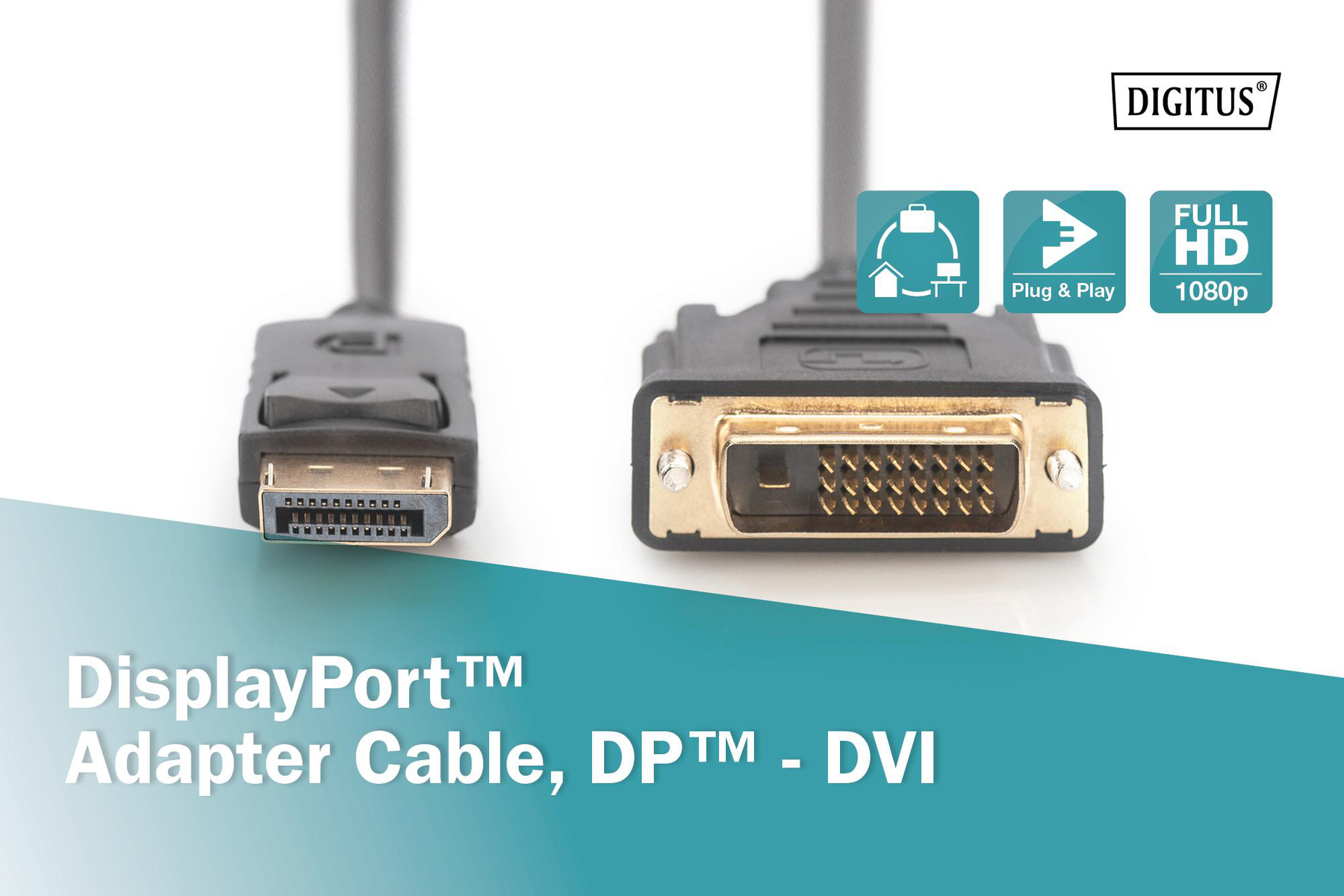 Cavo adattatore DisplayPort a DVI, con Plug & Play e Full HD 1080p.