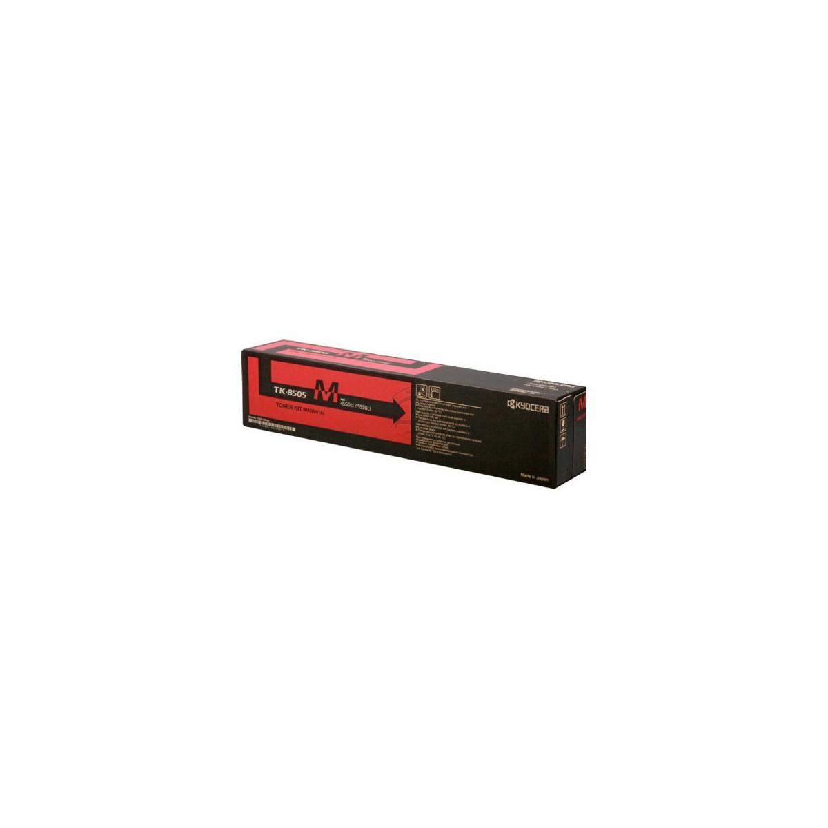 Kyocera TK-8505 M Toner Kit Magenta doos met productdetails en merknaam.