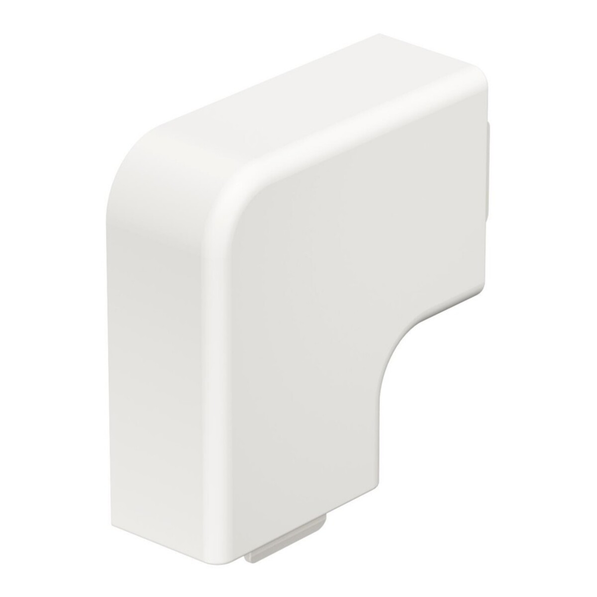 Un pezzo d'angolo bianco ad angolo retto per la gestione dei cavi, isolato su sfondo bianco.