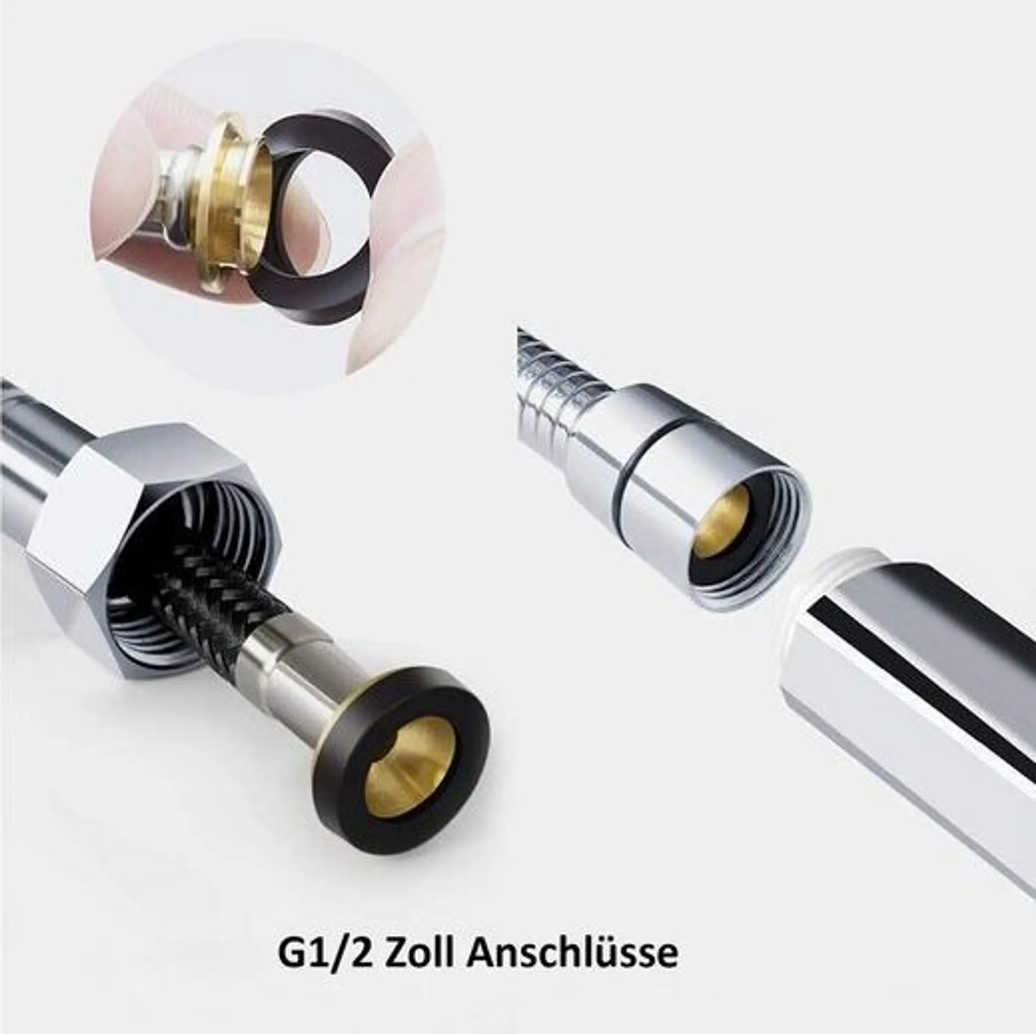Detailansicht von Duschkopfanschluss mit Dichtung und Gewinde. G1/2 Zoll.