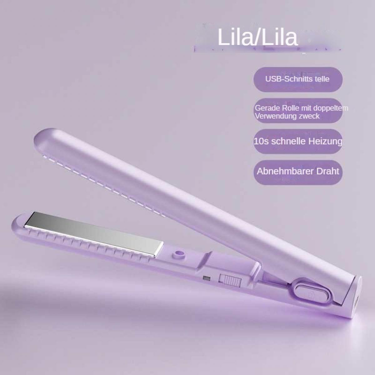 Lila Haarglätter mit USB-Anschluss, 10s schnelle Heizung, abnehmbares Kabel.