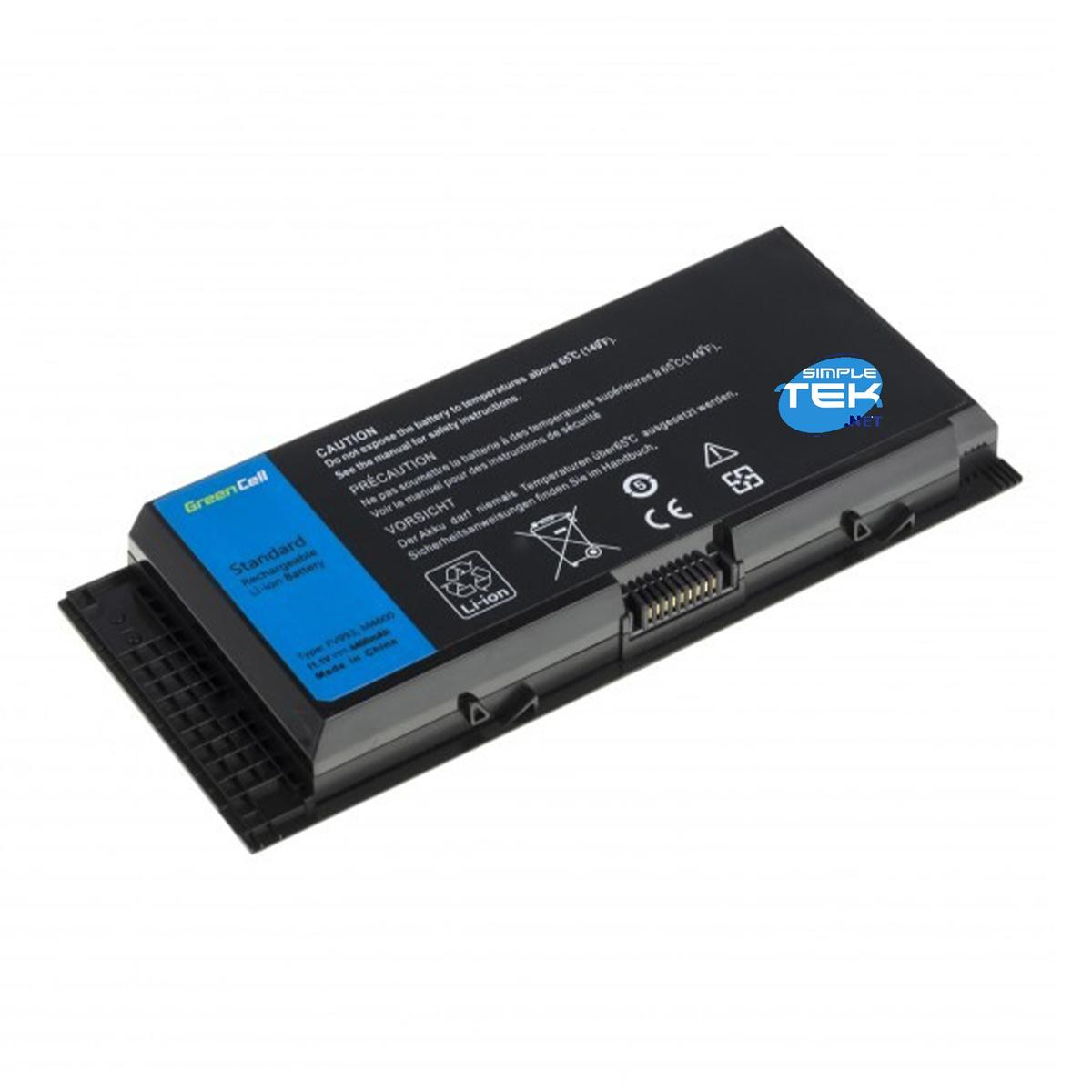Una batteria ricaricabile standard Li-ion Green Cell nera con avvisi e loghi.