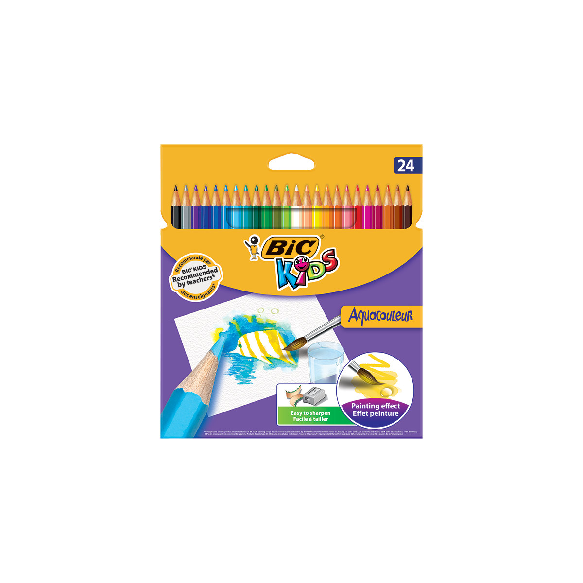 Confezione da 24 matite colorate BIC KIDS, per pittura ad acquerello.